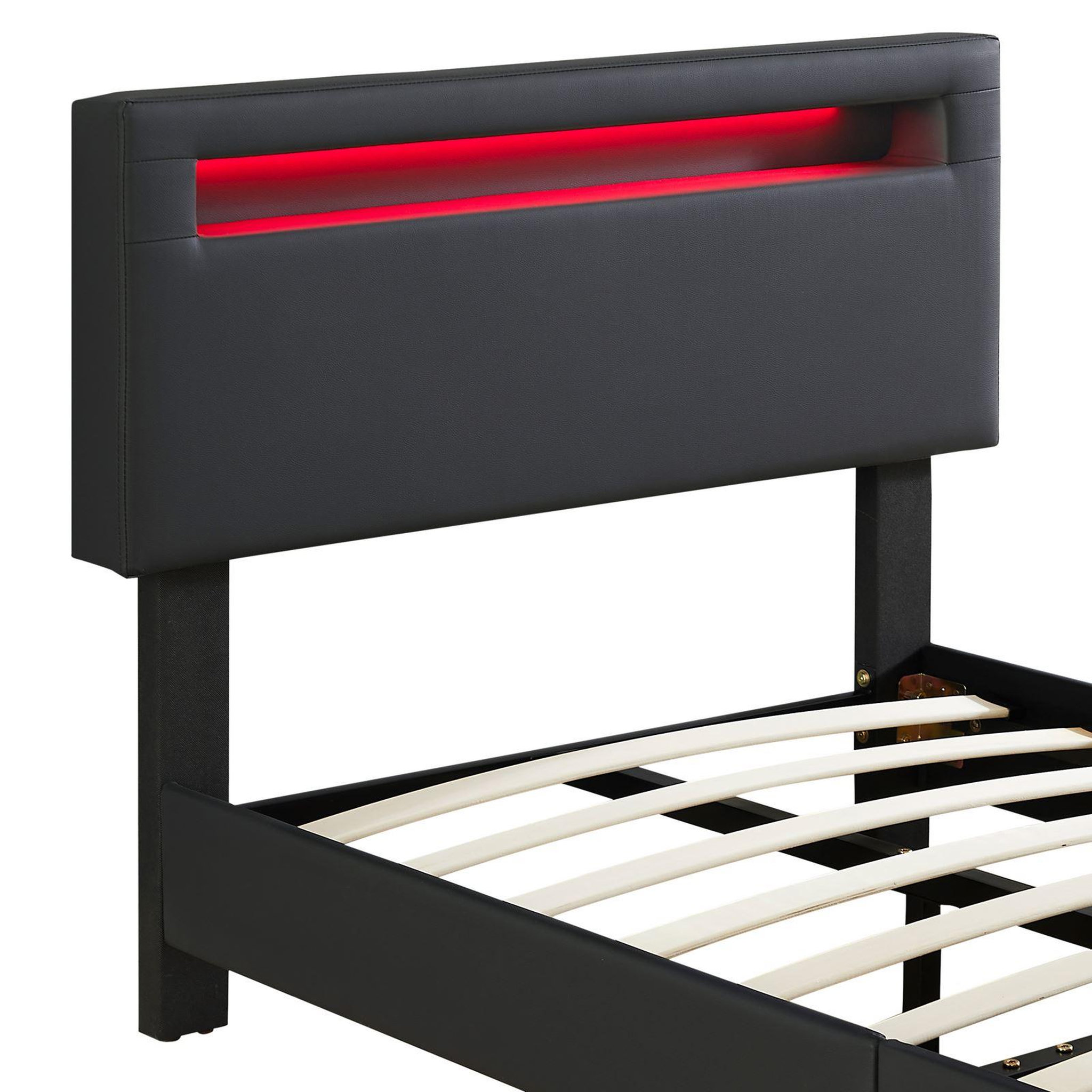 Voir la diapositive 6 : IDIMEX Lit LED simple EVAN 90x190 cm, avec sommier, revêtement en synthétique