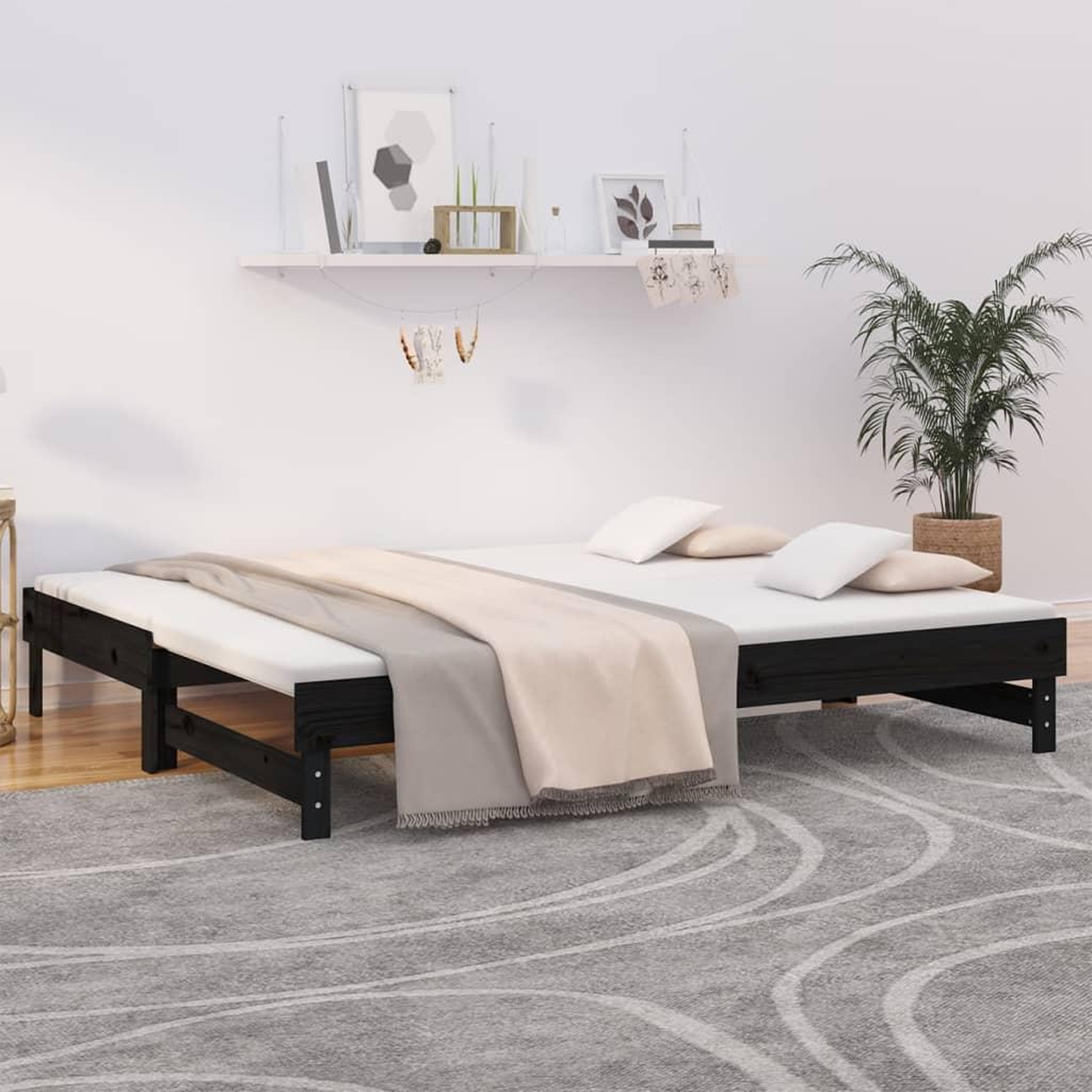 Voir la diapositive 1 : VIDAXL Lit coulissant sans matelas noir 2x(90x200) cm