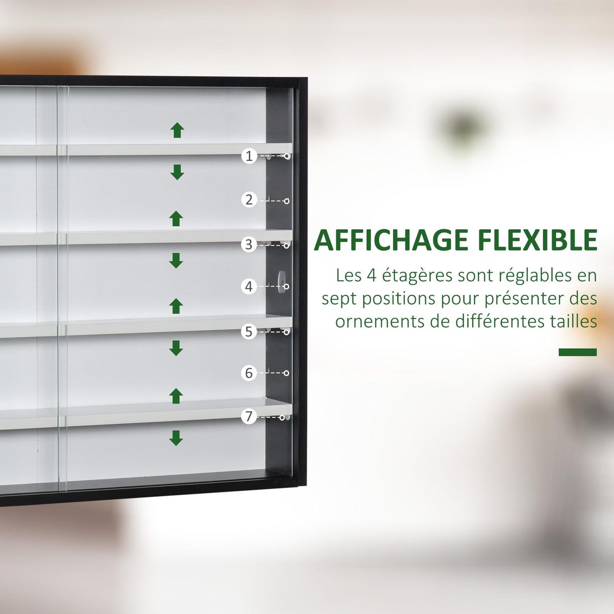 HOMCOM Vitrine murale étagère - 5 étagères réglables - 2 portes coulissantes verre - panneaux noir blanc