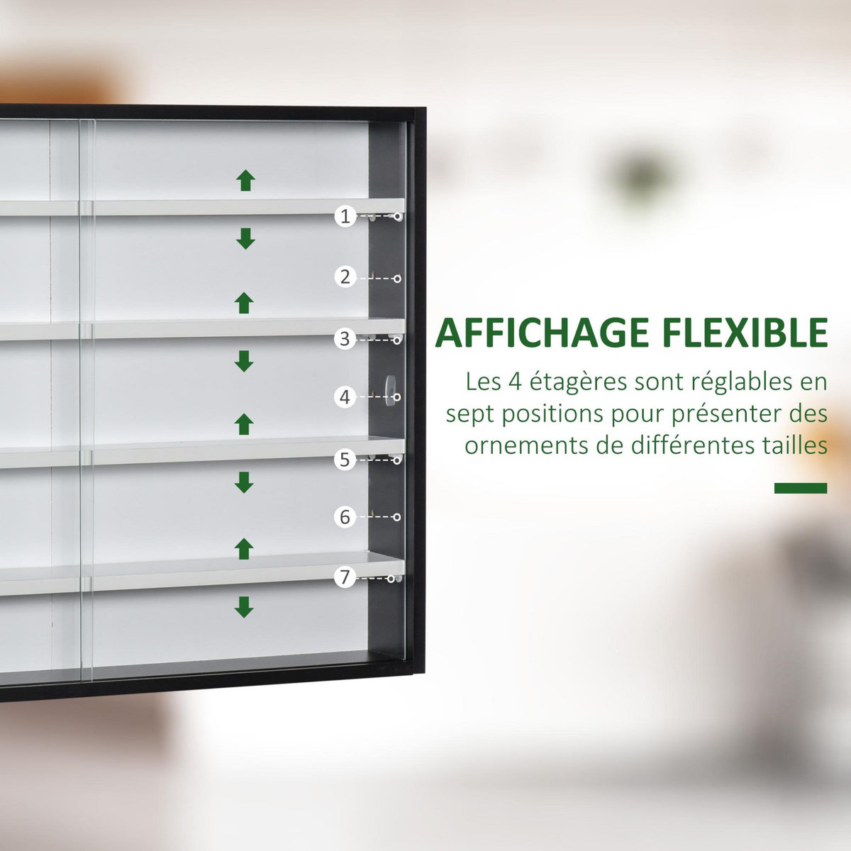 HOMCOM Vitrine murale étagère - 5 étagères réglables - 2 portes coulissantes verre - panneaux noir blanc