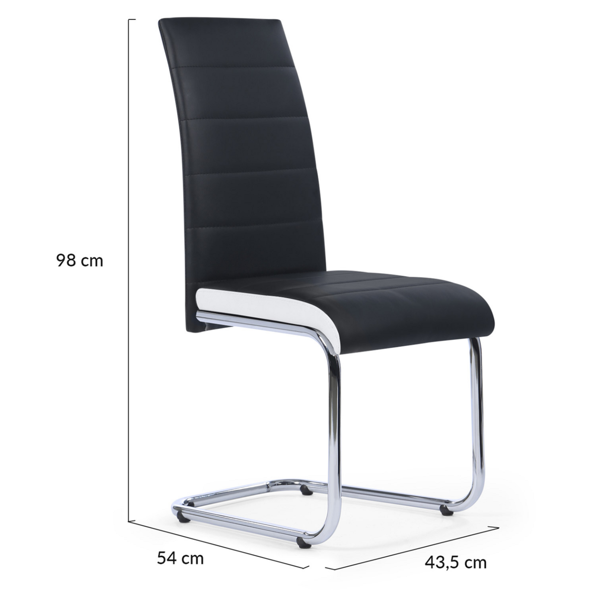 ID MARKET Lot de 4 chaises MIA noires liseré blanc pour salle à manger