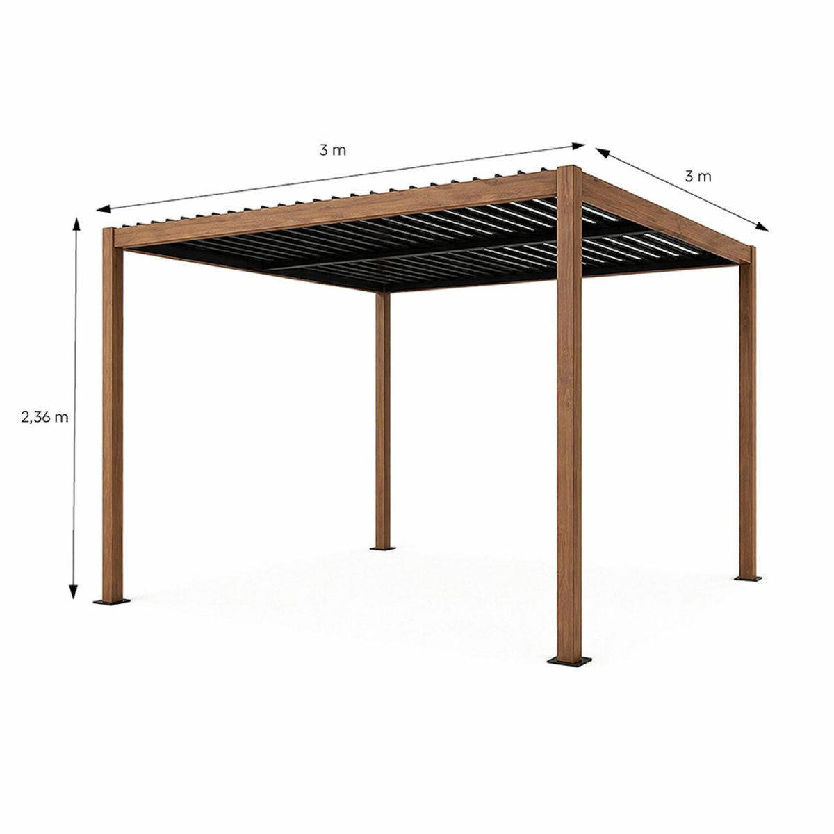 CONCEPT USINE Pergola bioclimatique effet bois structure et lames orientables en aluminium 3x3m RHODES