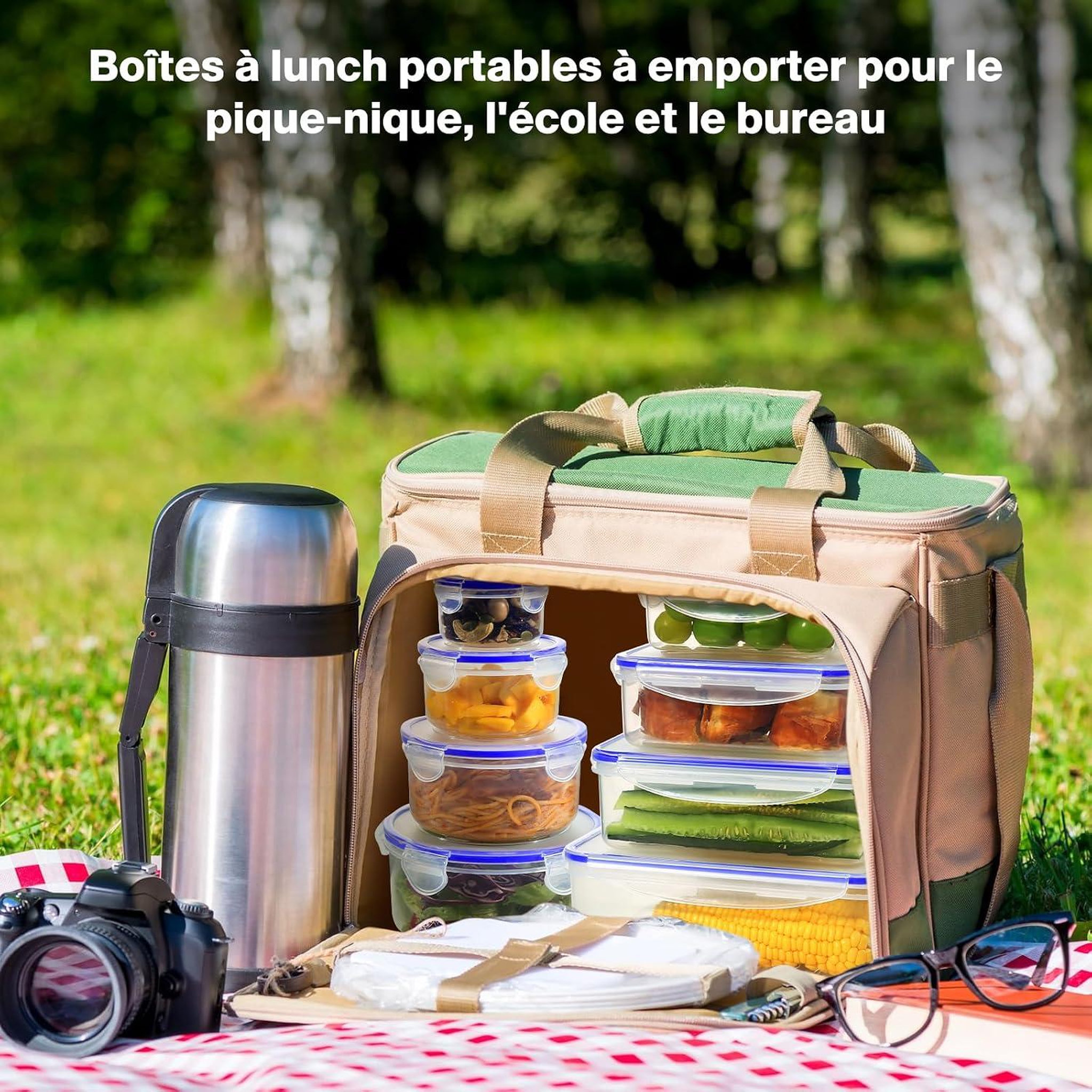 Voir la diapositive 6 : YASHE Boîtes alimentaires, 32 pièces, 16 récipients, 9,3 L