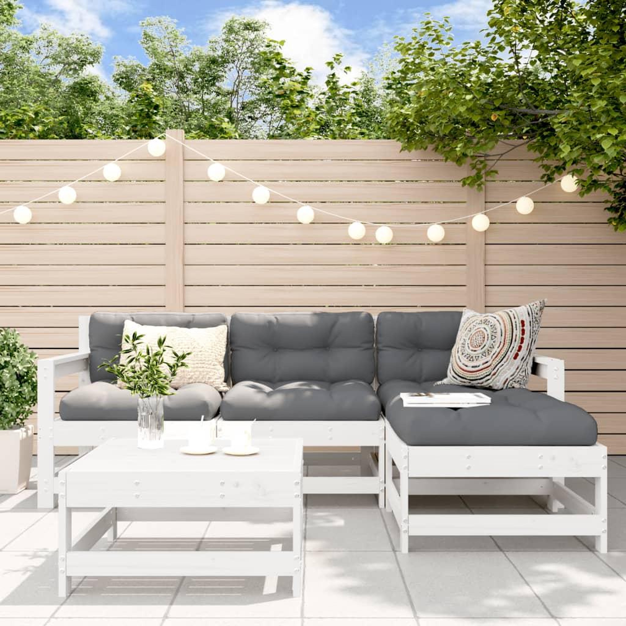 VIDAXL Salon de jardin 5 pcs blanc bois massif de pin