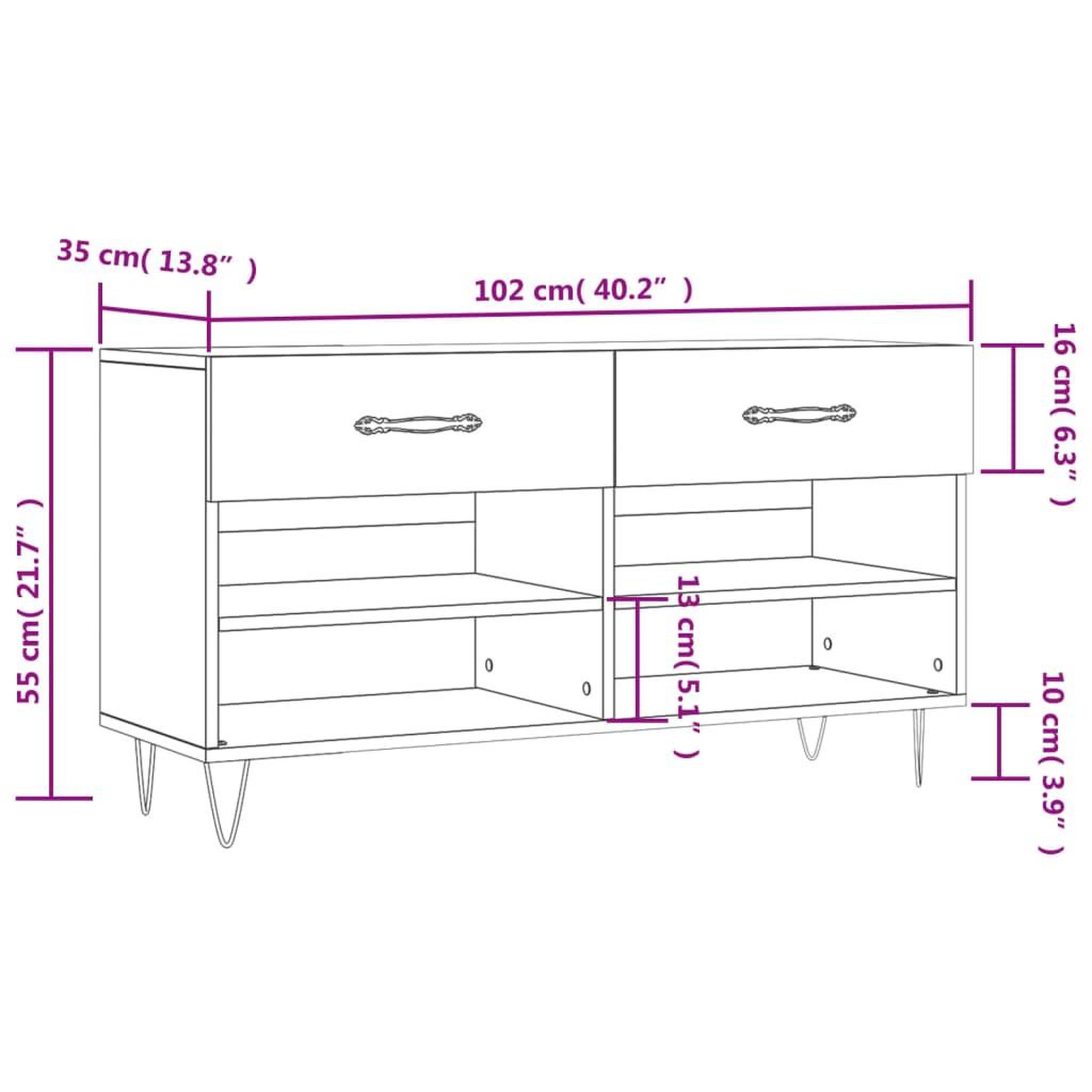 Voir la diapositive 6 : VIDAXL Banc a chaussures blanc brillant 102x35x55 cm bois d'ingenierie