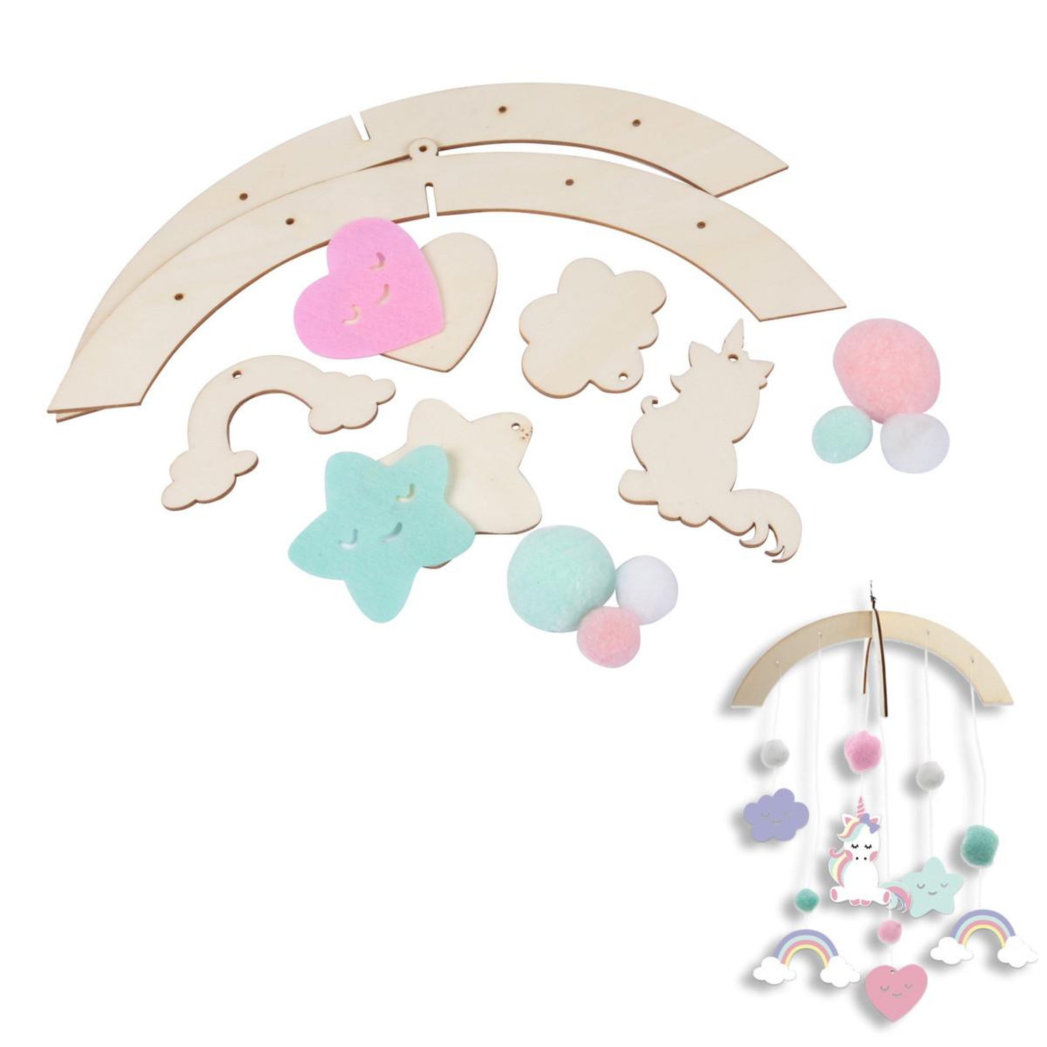 HOMEA Kit Mobile Enfant Bois  Licorne  27cm Naturel