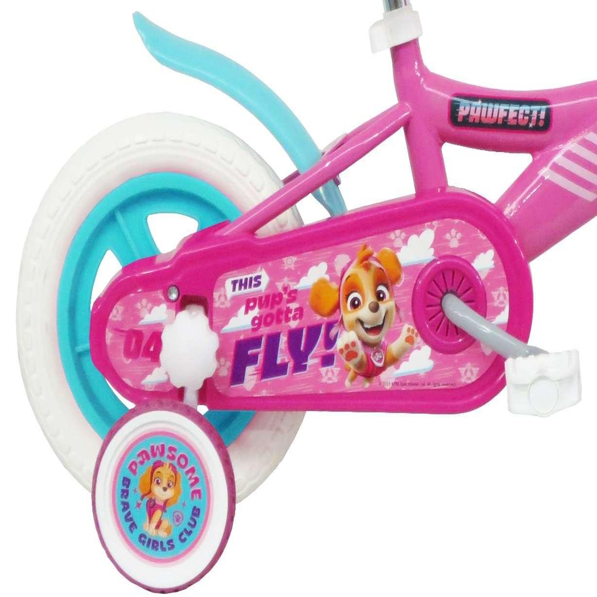 Voir la diapositive 2 : Nickelodeon Vélo enfan - Modèle 10'' Pat Patrouille à l'effigie de Stella  pour enfant de 75/90 cm avec stabilisateurs - Panier avant - Sans frein et roue batons