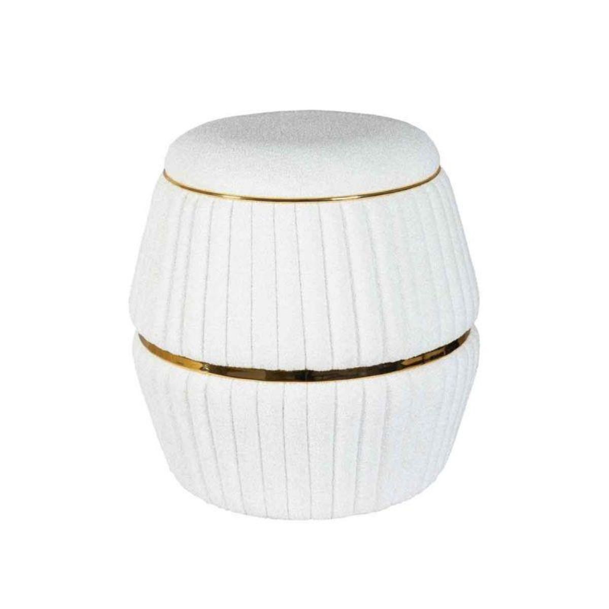 Paris Prix Pouf Matelassé Design  Doric  53cm Blanc & Or