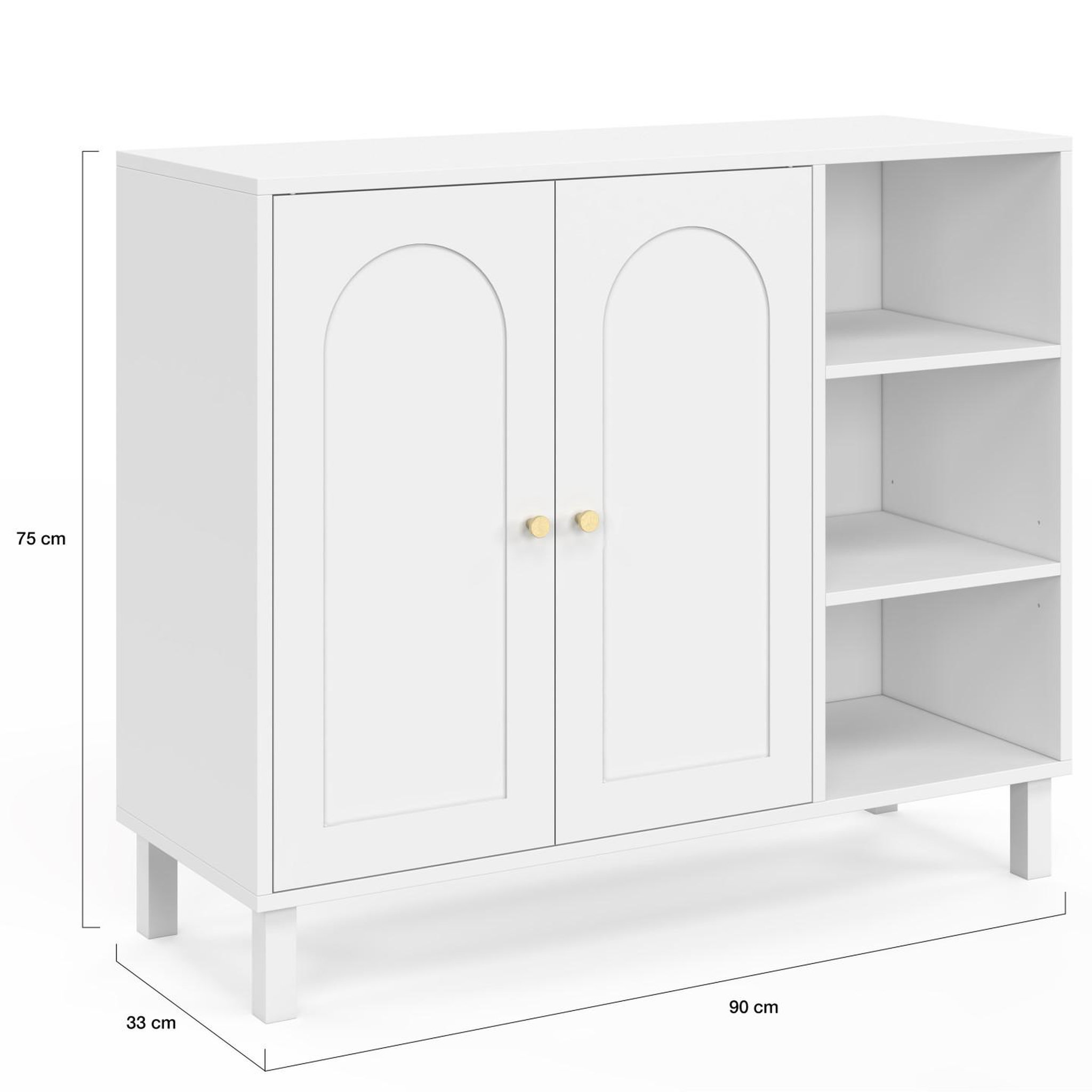 Voir la diapositive 6 : ID MARKET Meuble de salle de bain, meuble de rangement salon, entrée arsene 3 étagères avec placard bois blanc