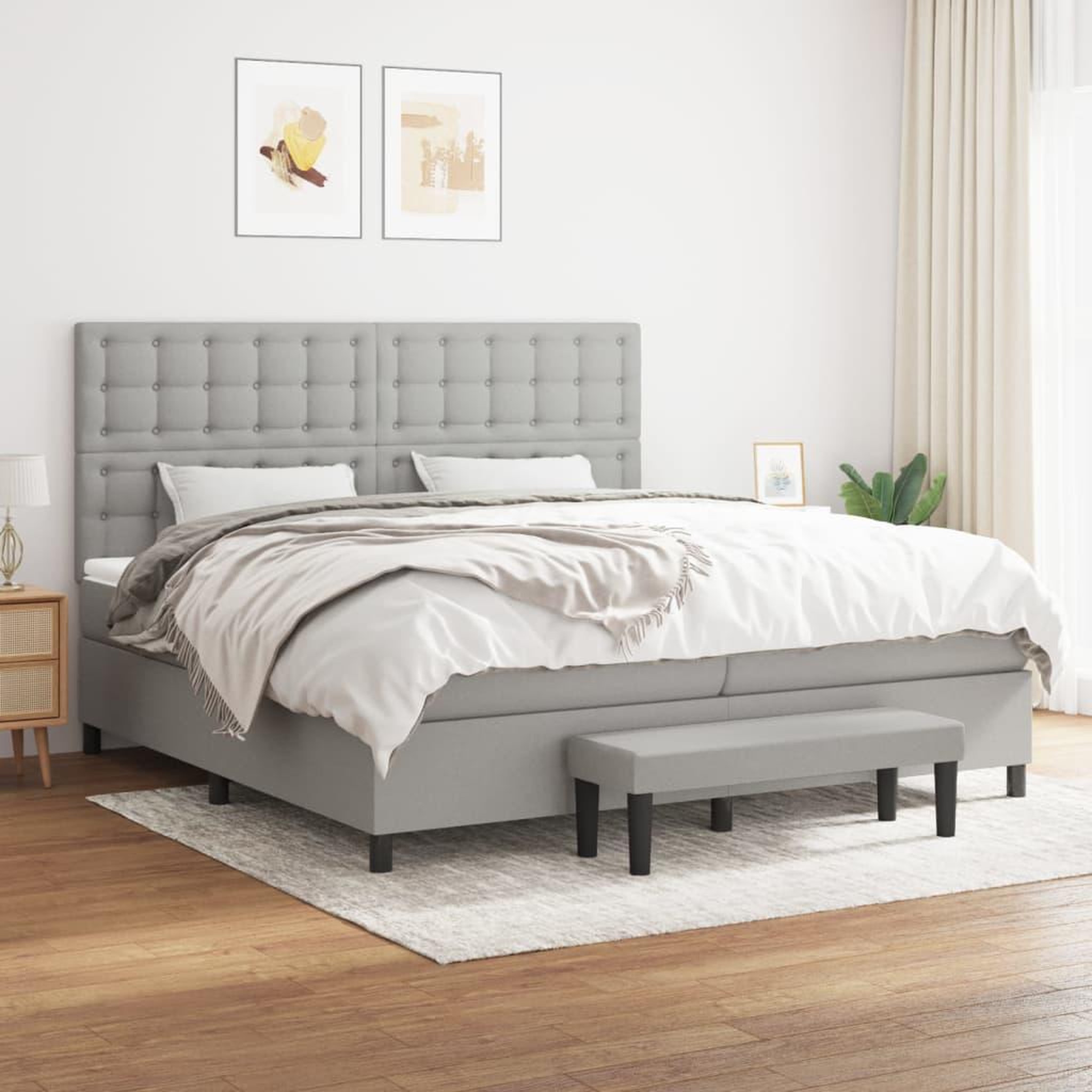 Voir la diapositive 1 : VIDAXL Sommier a lattes de lit avec matelas Gris clair 200x200cm Tissu