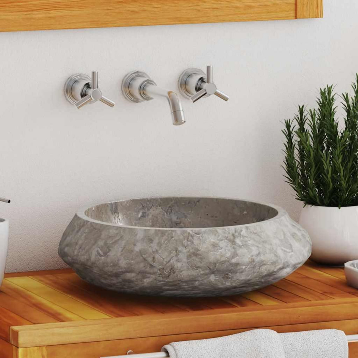 VIDAXL Lavabo Gris Ø40x12 cm Marbre