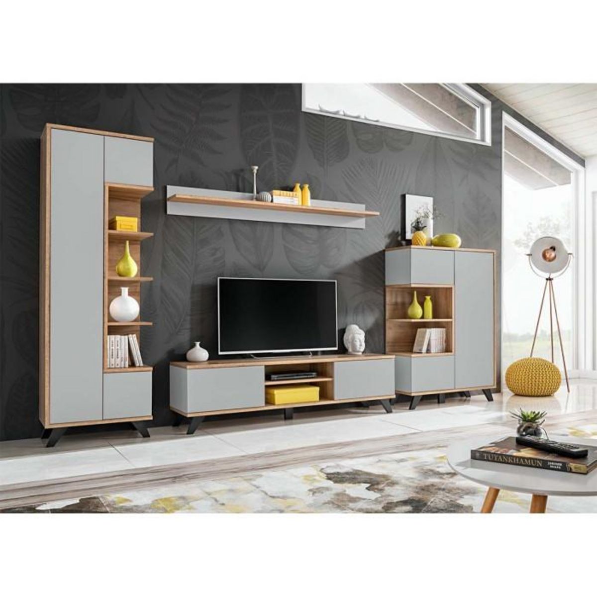 Paris Prix Buffet 3 Portes Design  Bogota  160cm Gris & Naturel