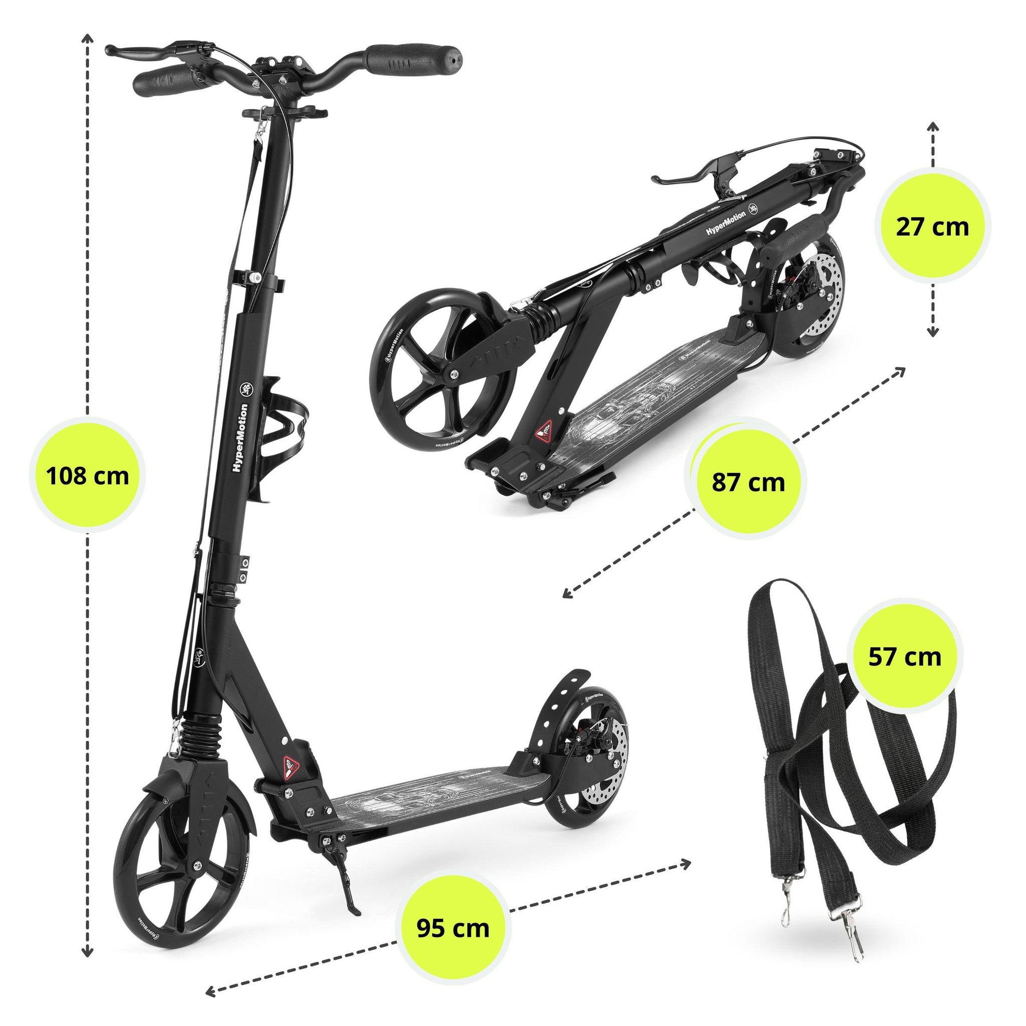 Voir la diapositive 5 : MAMABRUM Trottinette Enfant Noire jusqu'à 100kg - 2 amortisseurs - Pliable - 2 Freins- Aluminium- ABEC-7
