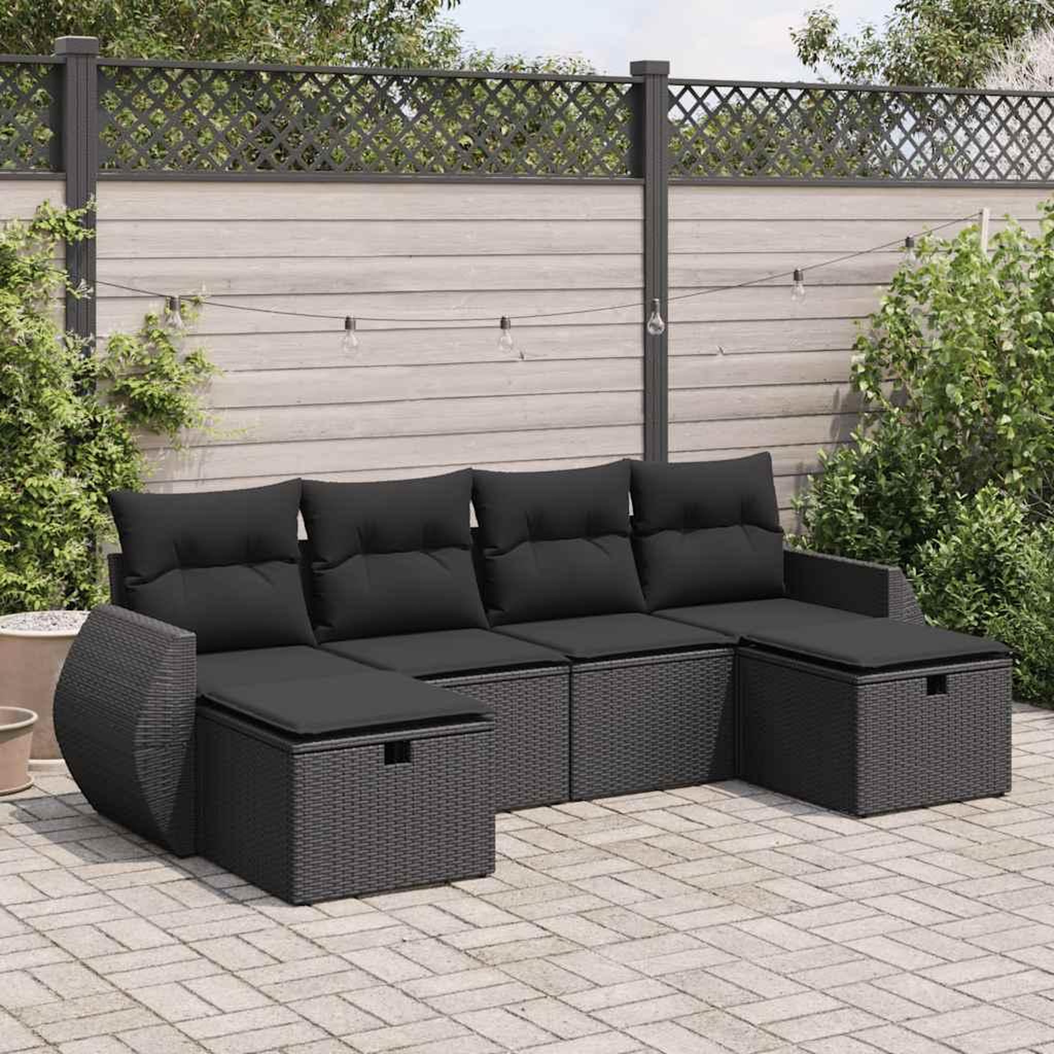 VIDAXL Salon de jardin 6 pcs avec coussins noir resine tressee