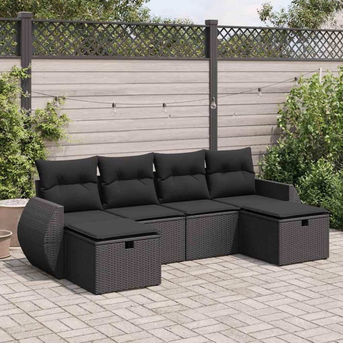 VIDAXL Salon de jardin 6 pcs avec coussins noir resine tressee