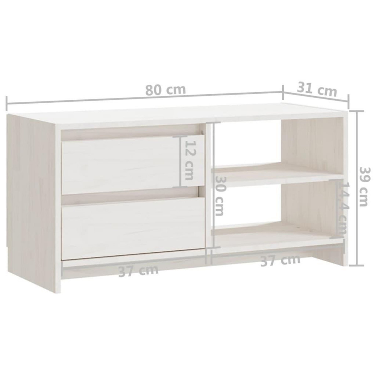 VIDAXL Meuble TV Blanc 80x31x39 cm Bois de pin massif