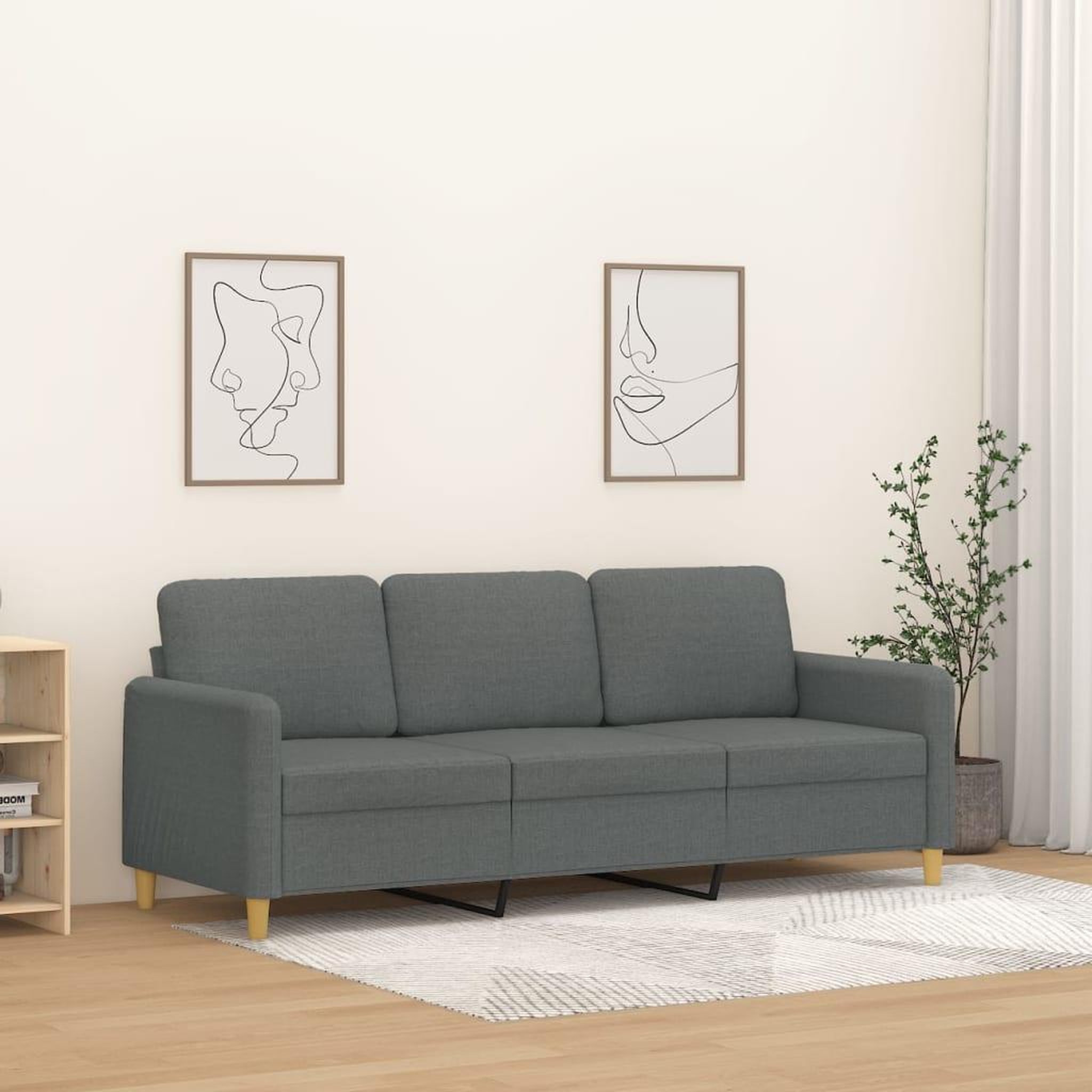 VIDAXL Canape a 3 places Gris fonce 180 cm Tissu