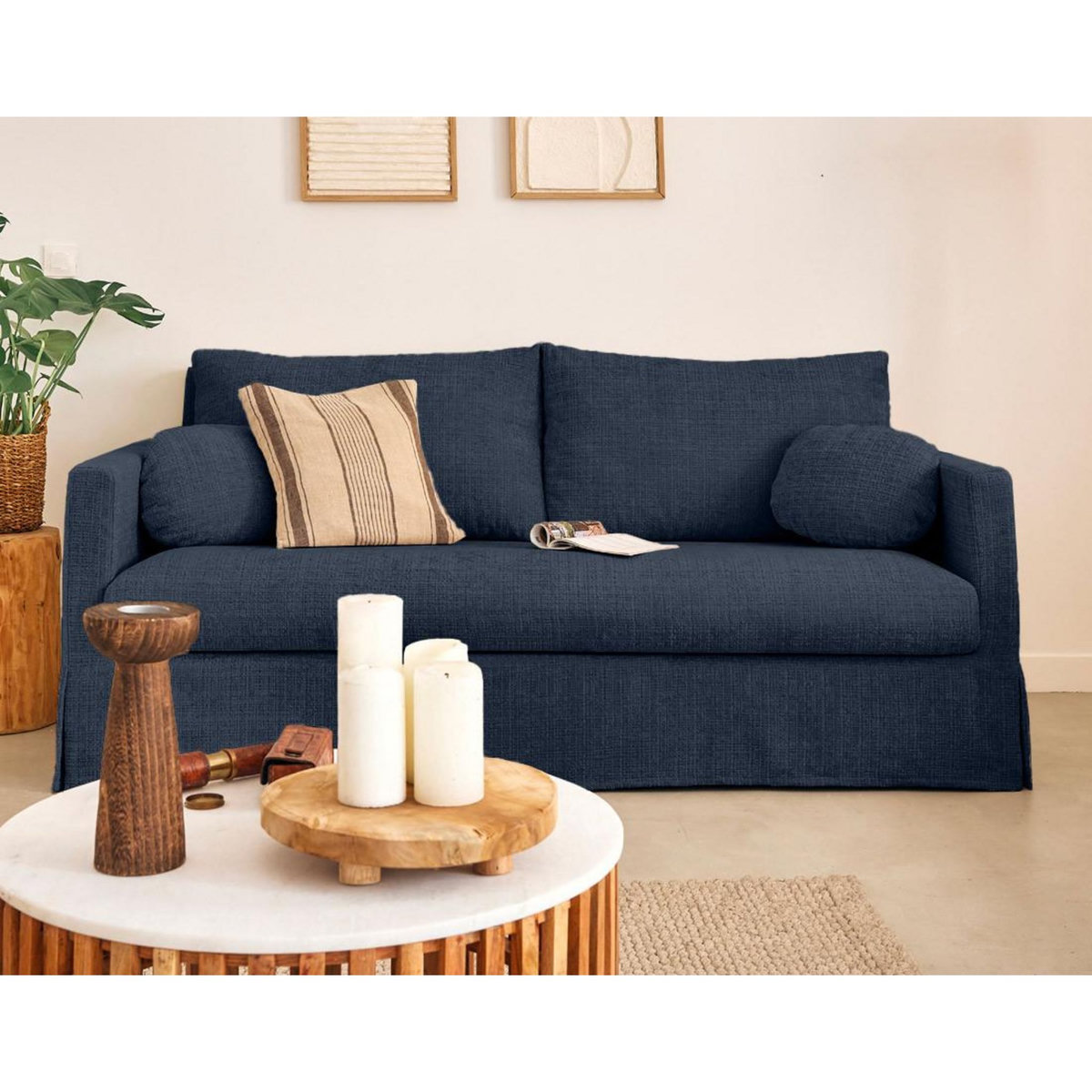 LISA DESIGN Serena - canapé droit déhoussable 3 places en velours texturé
