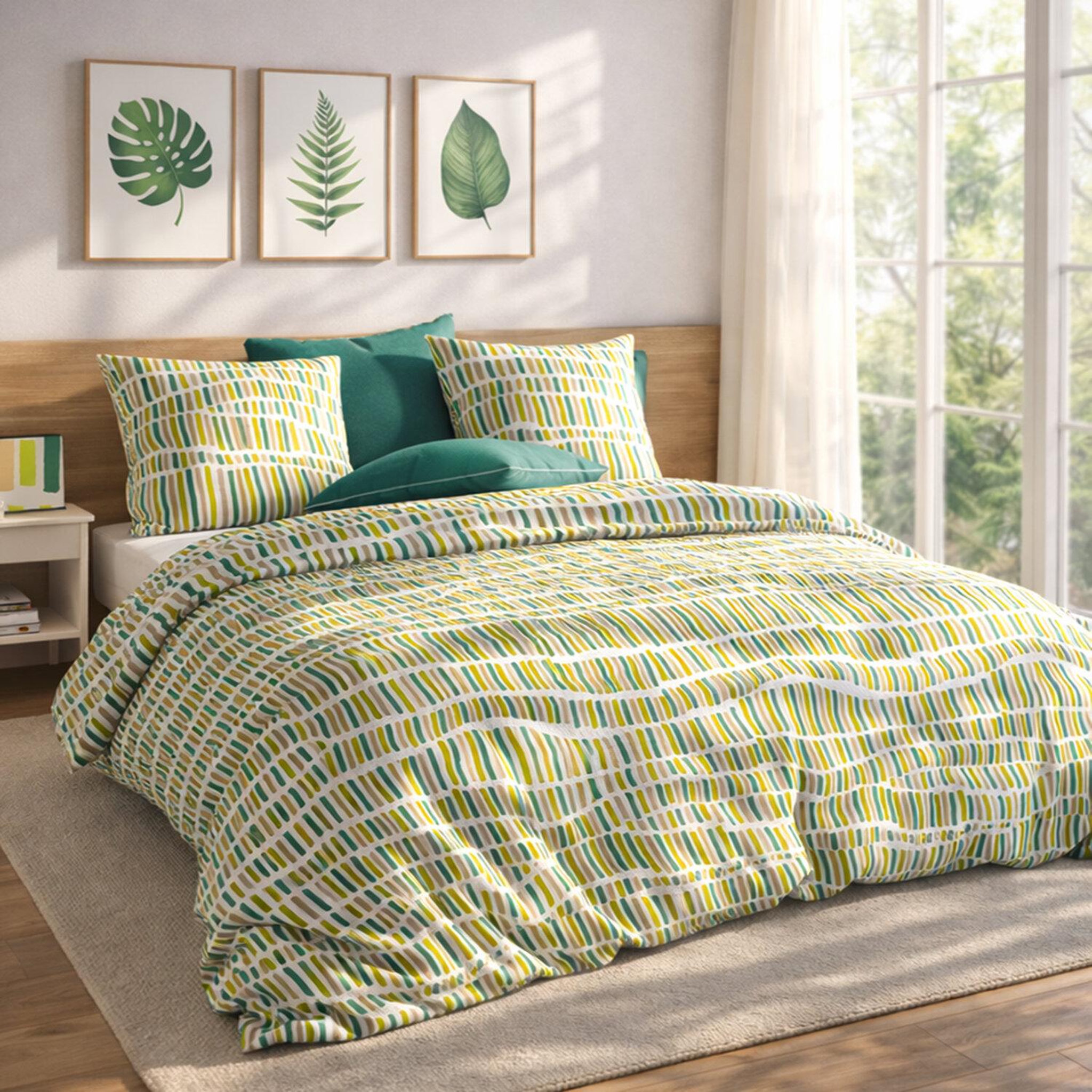 Voir la diapositive 2 : Les Ateliers du Linge Parure de housse de couette 100%coton 57fils flava green
