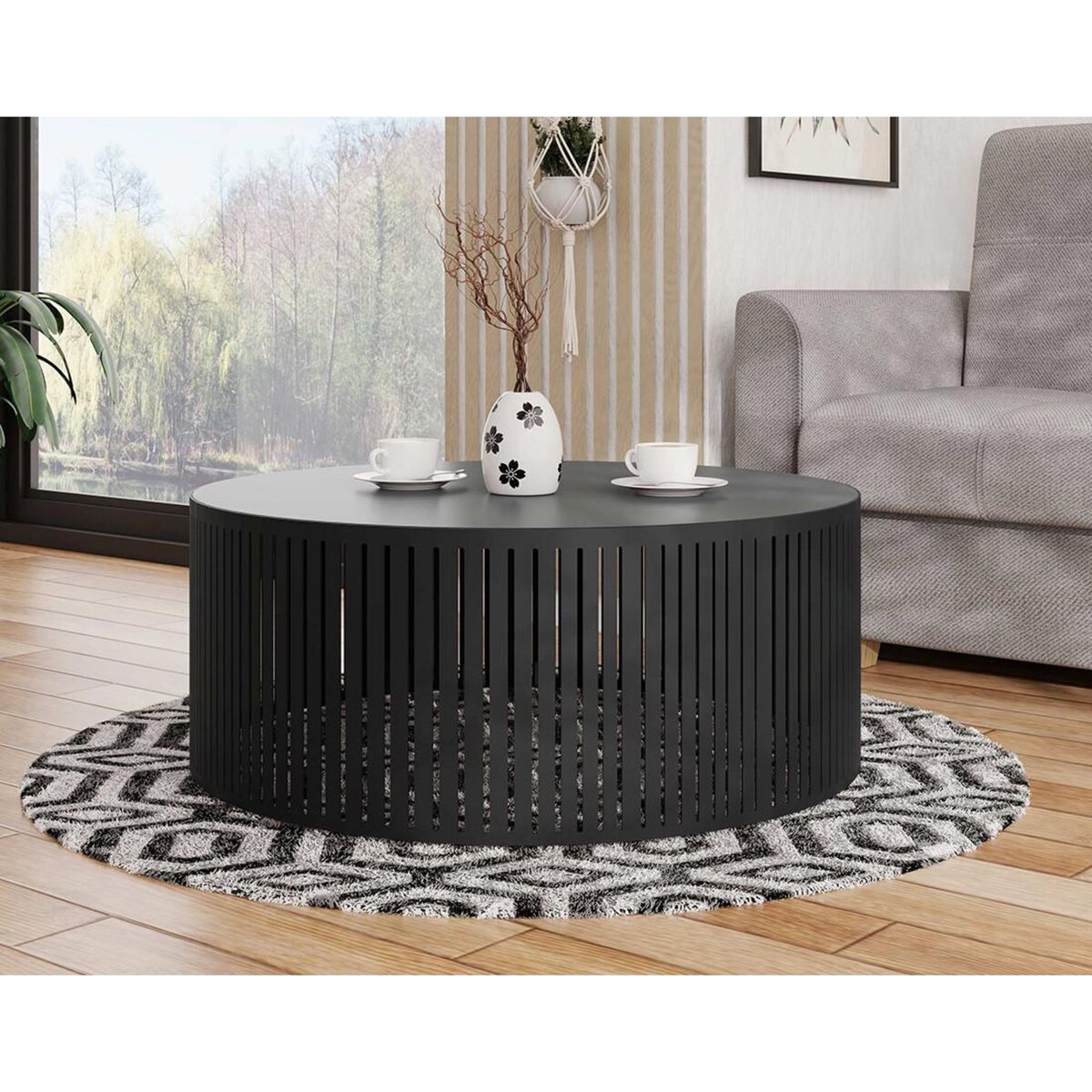 BEST MOBILIER Sally - table basse ronde - noir - 75 cm