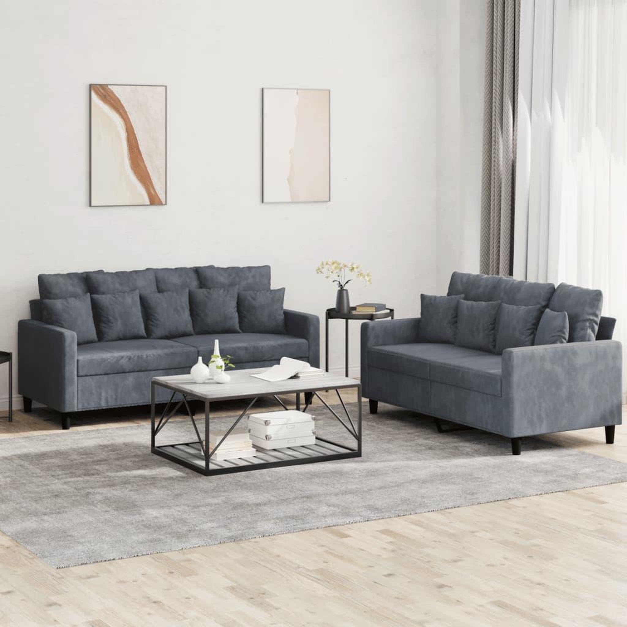 VIDAXL Ensemble de canapes 2 pcs avec coussins Gris fonce Velours