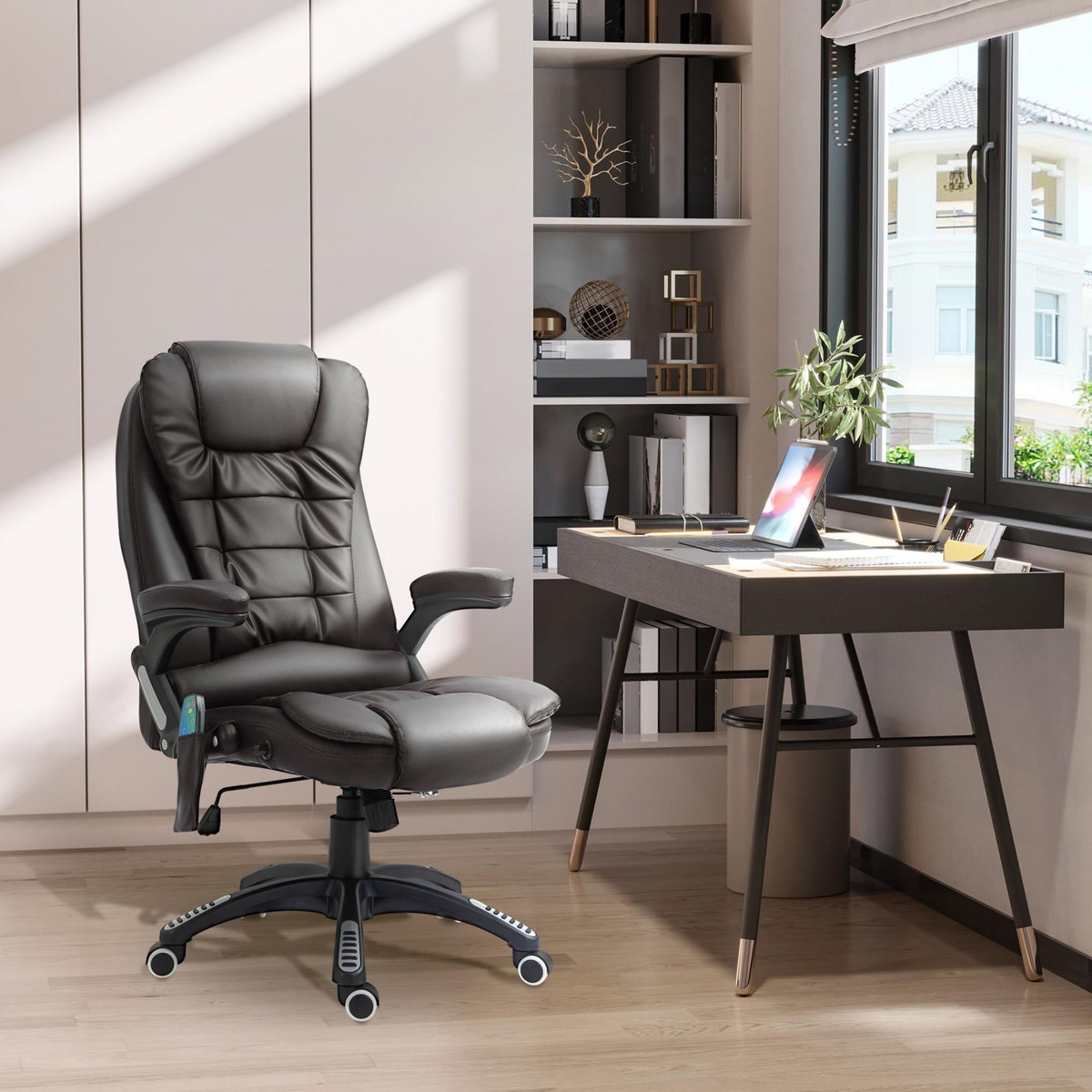 HOMCOM Fauteuil de bureau direction pivotant massant chauffant électrique revêtement synthétique chocolat