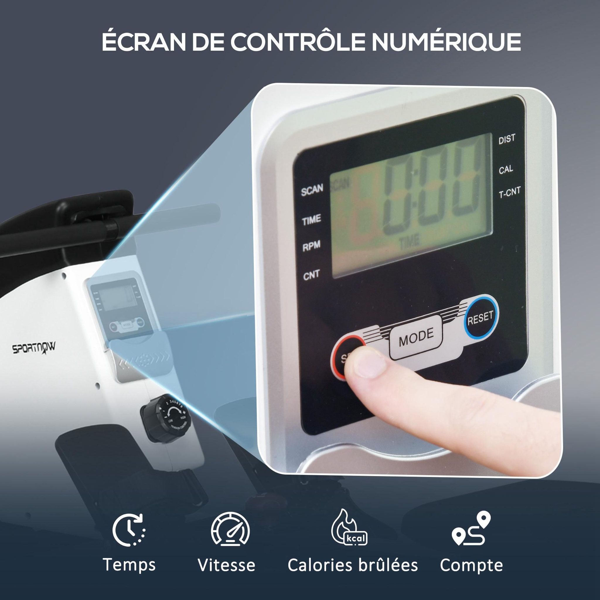 Voir la diapositive 6 : HOMCOM Rameur d'appartement pliable - 8 niv. résistance magnétique - écran LCD multifonction - acier ABS blanc noir