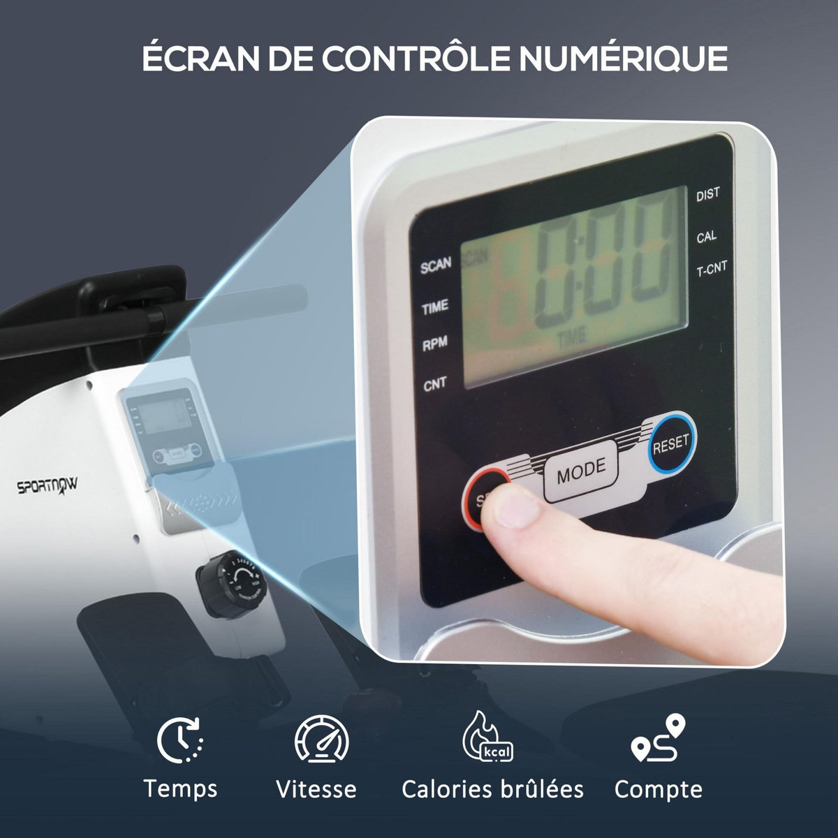 HOMCOM Rameur d'appartement pliable - 8 niv. résistance magnétique - écran LCD multifonction - acier ABS blanc noir