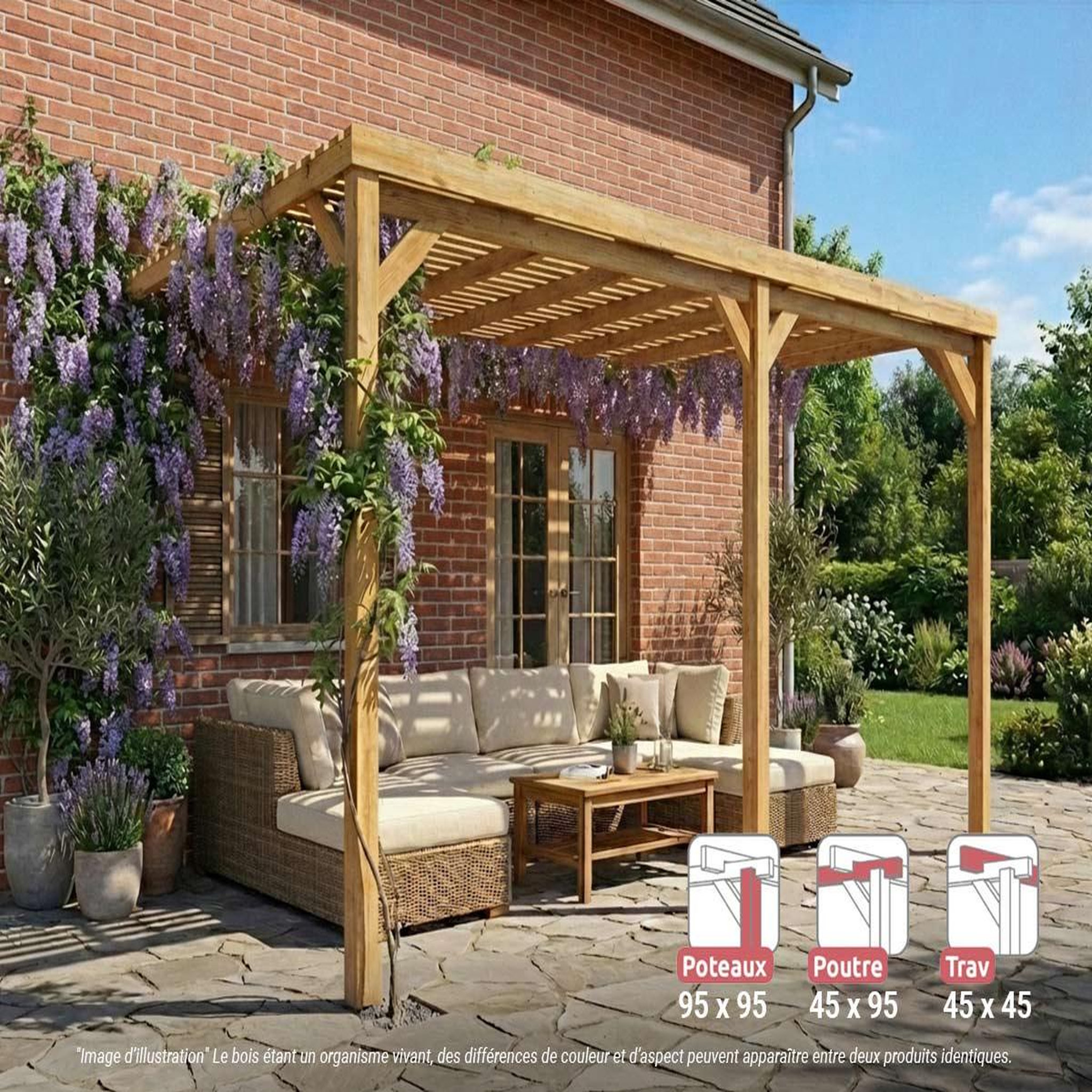 JARDIDECO Pergola adossée en bois montpellier 510 x 300 cm - maderland