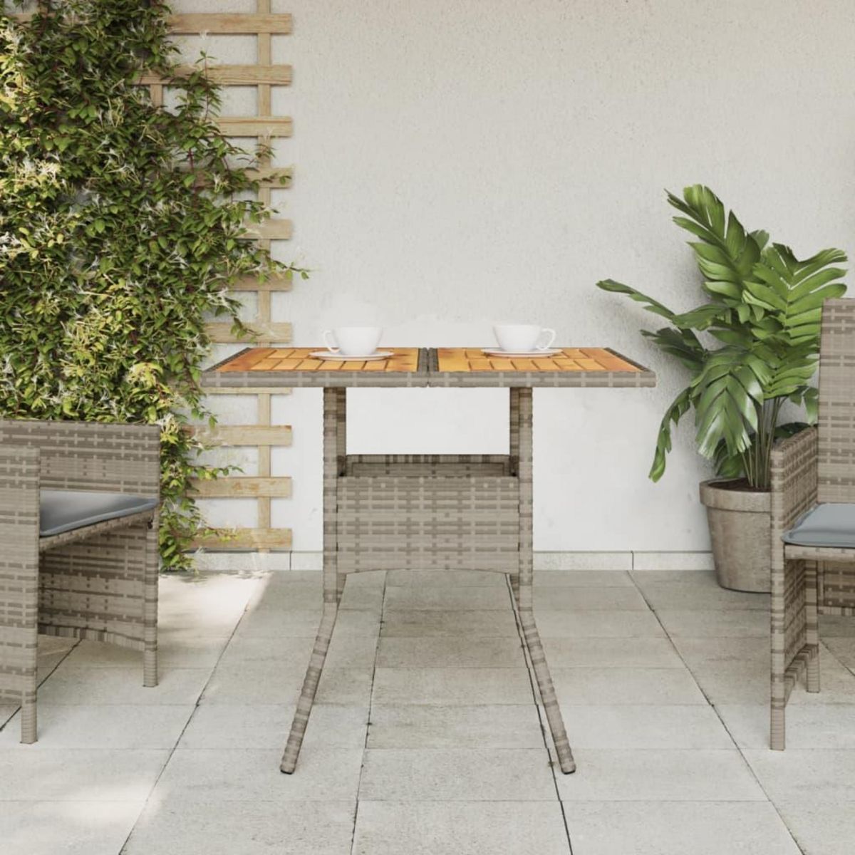 VIDAXL Table de jardin et dessus en bois d'acacia gris resine tressee