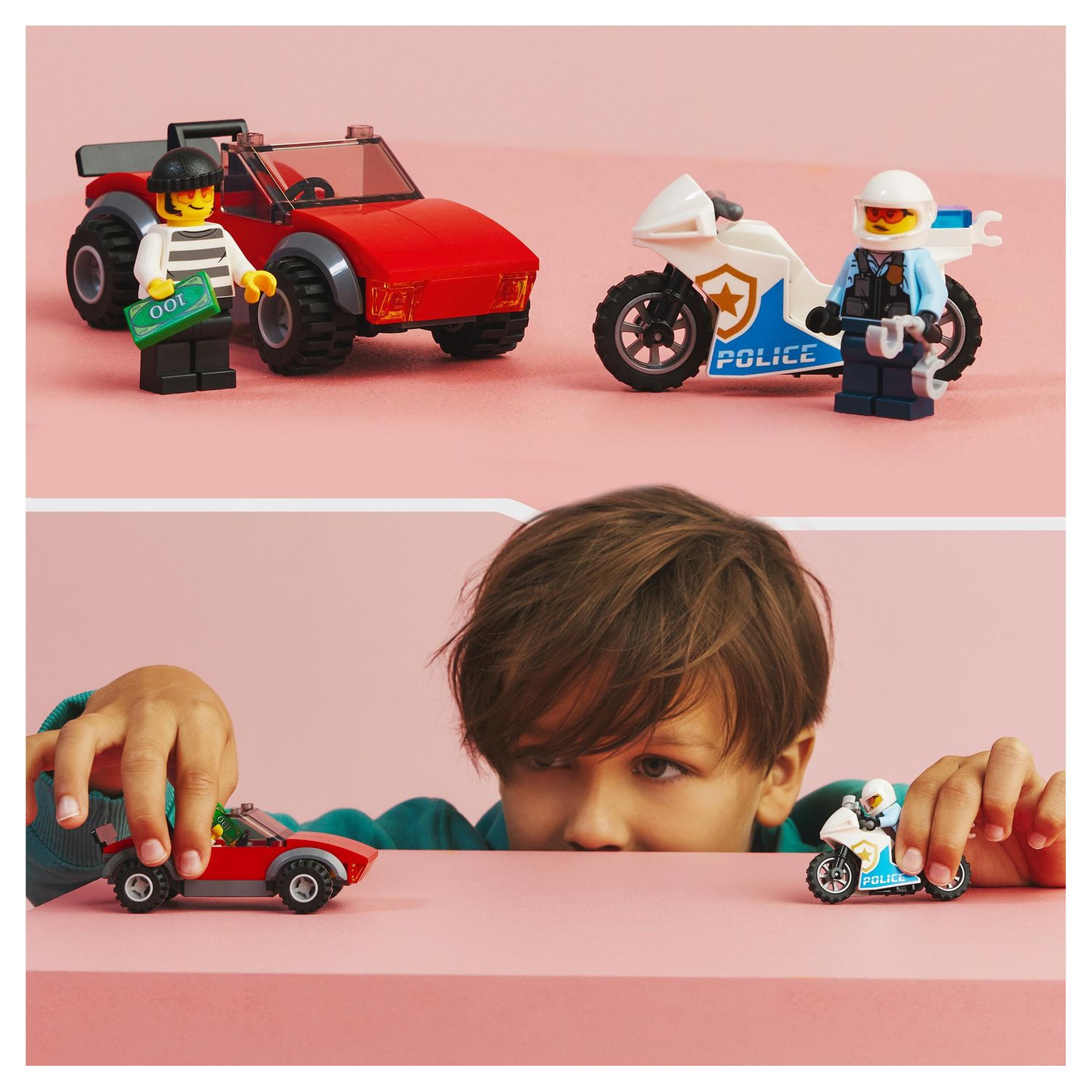 Voir la diapositive 7 : LEGO City 60392 La Course-Poursuite de la Moto de Police, Jouet Voiture de Course et 2 Minifigurines Policiers