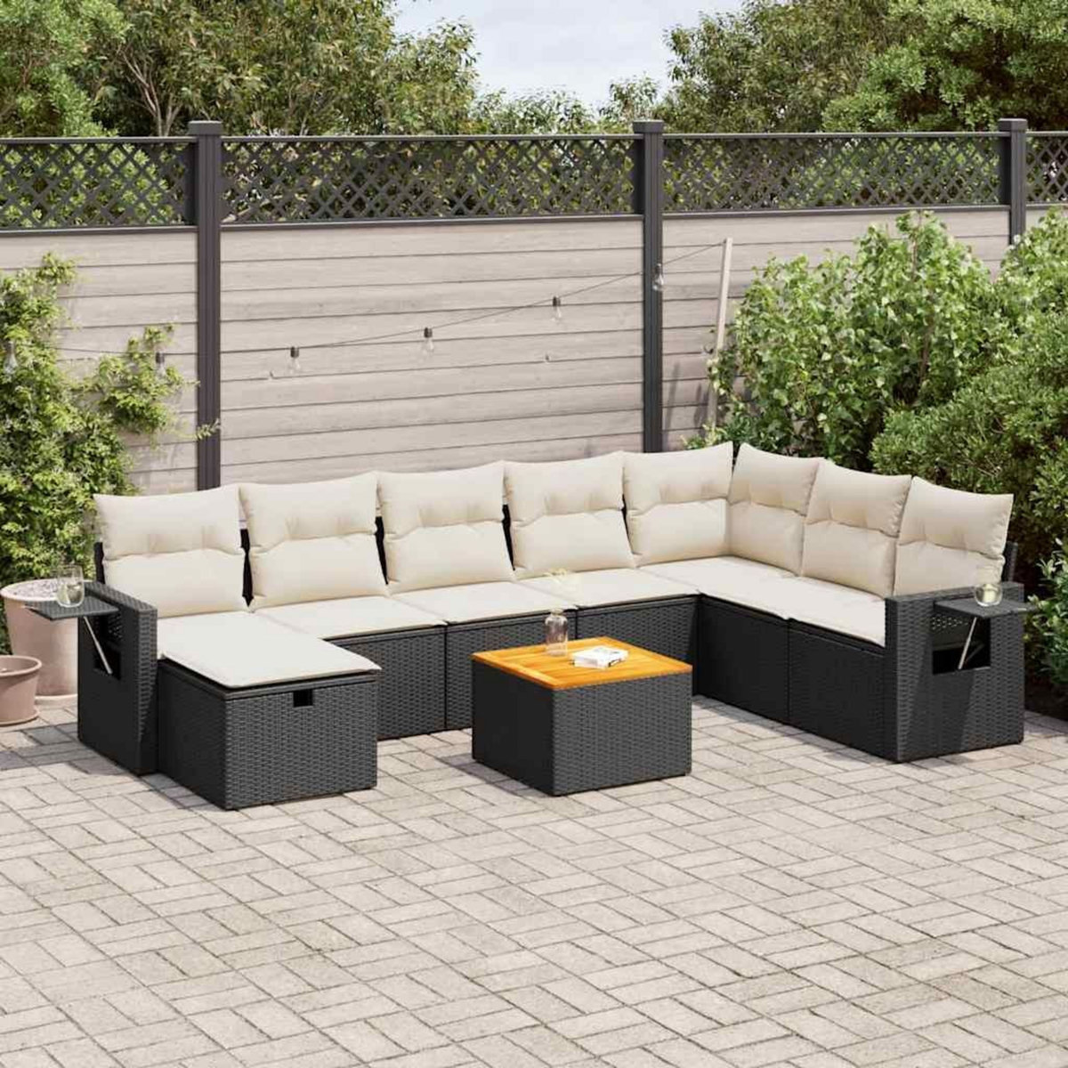 VIDAXL Salon de jardin 9 pcs avec coussins noir resine tressee