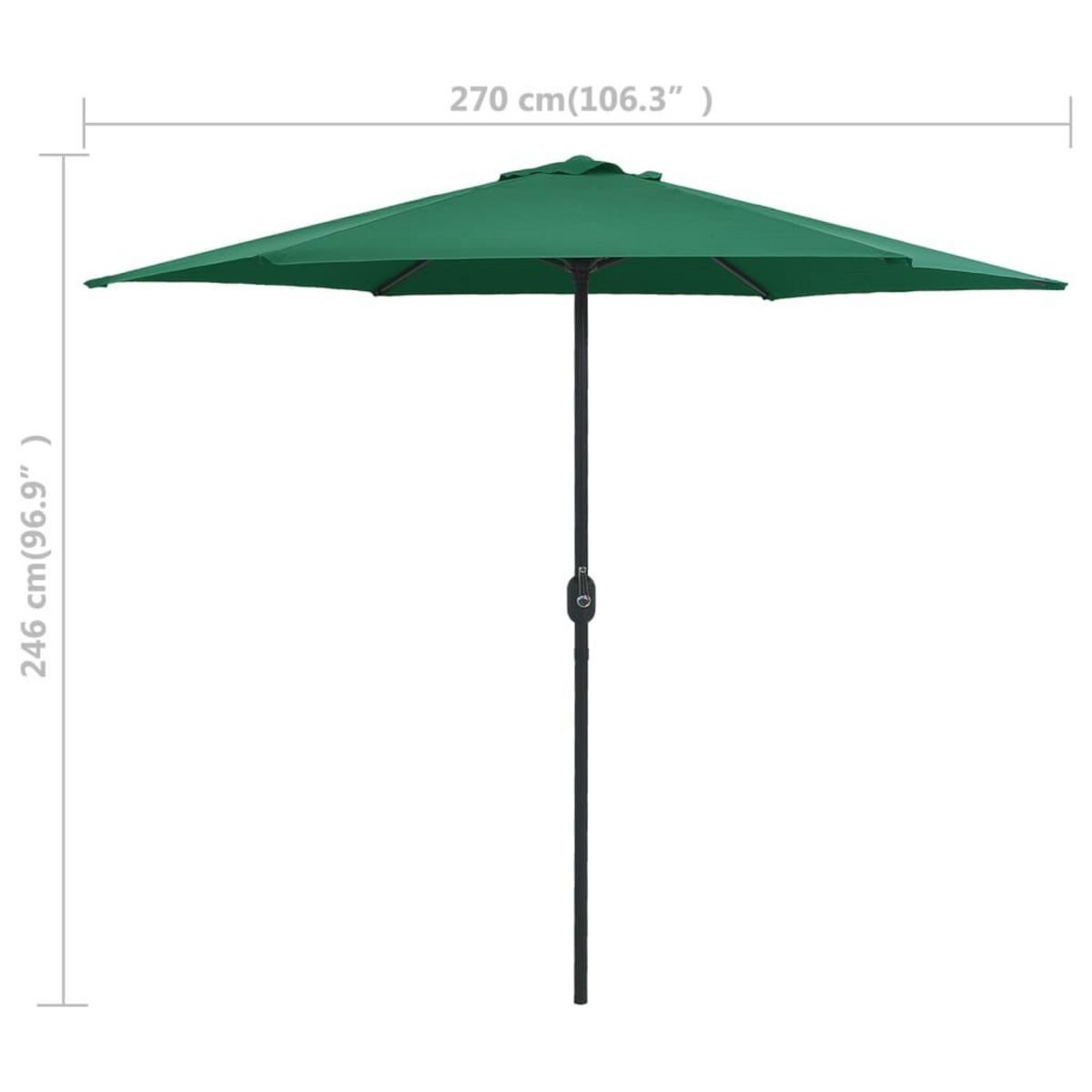 VIDAXL Parasol de jardin et mat en aluminium 270x246 cm Vert