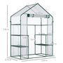 Voir la diapositive 3 : OUTSUNNY Serre de jardin 6 étagères - dim. 142L x 73l x 195H cm - porte - acier thermolaqué PVC haute densité anti-UV - transparent vert