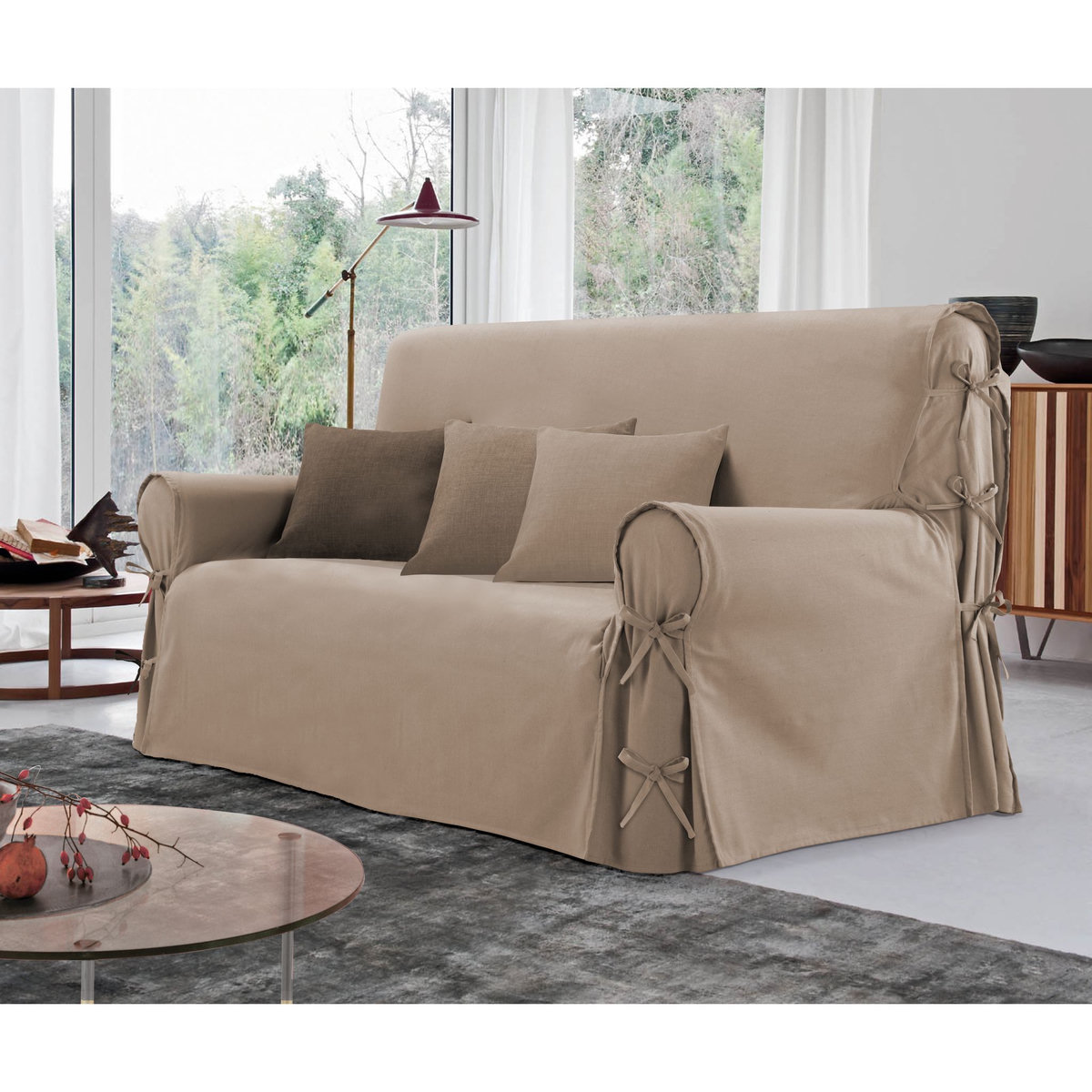 Housse de canapé 2 places à nouettes en coton