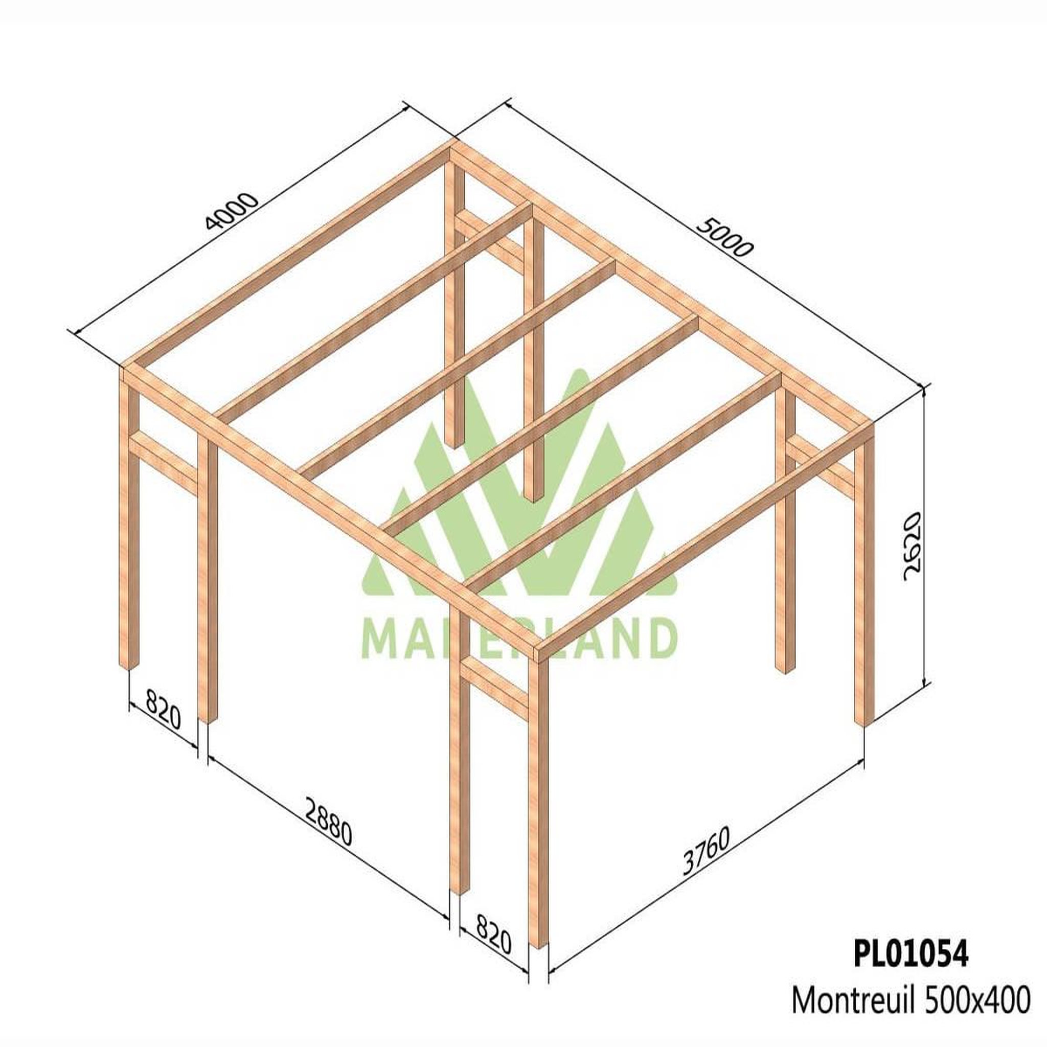 Voir la diapositive 3 : JARDIDECO Pergola en bois lamellé-collé montreuil 500 x 400 cm - maderland