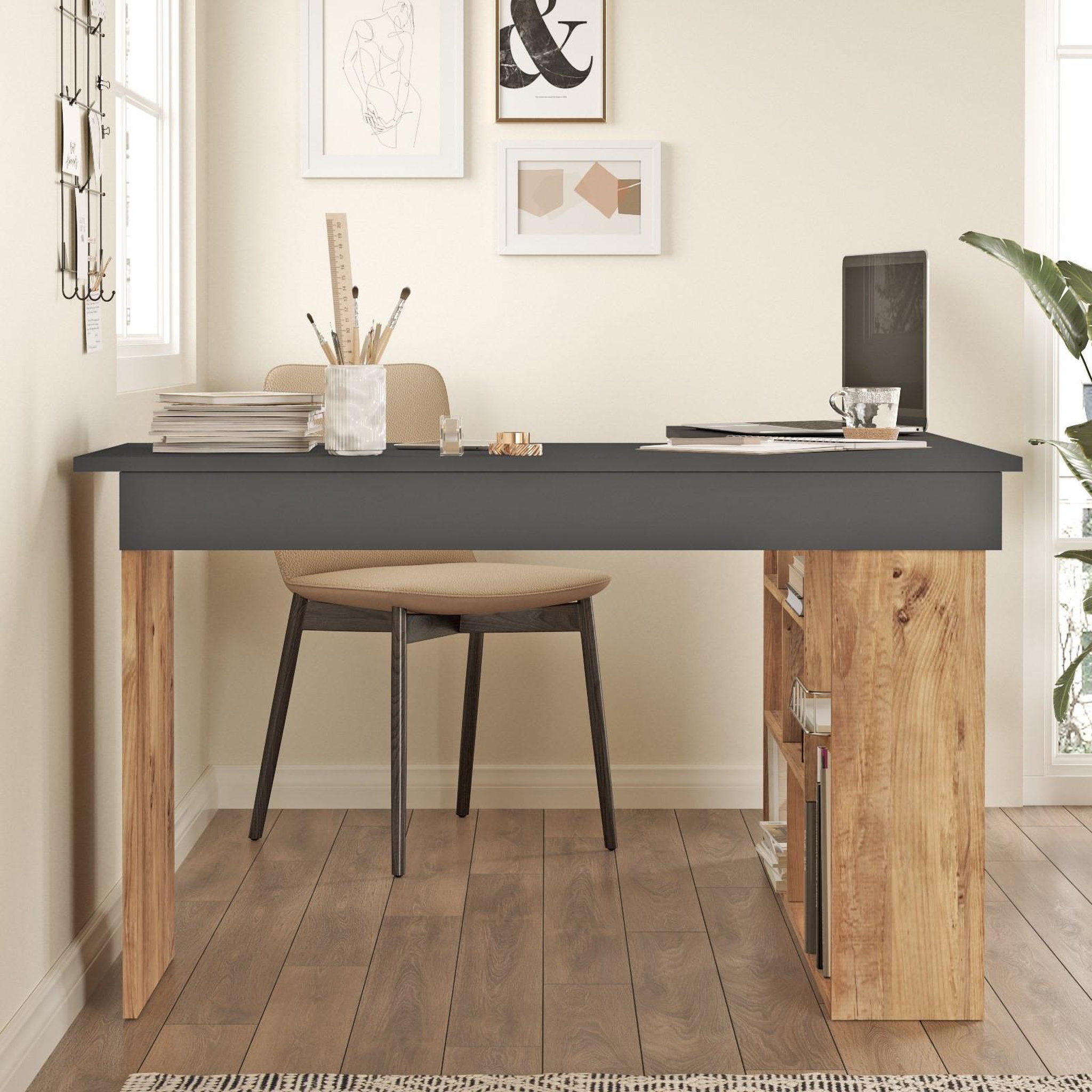 Voir la diapositive 4 : Habitat et Jardin Bureau en bois  ct5  - 129 x 120 x 72 cm - pin atlantique anthracite