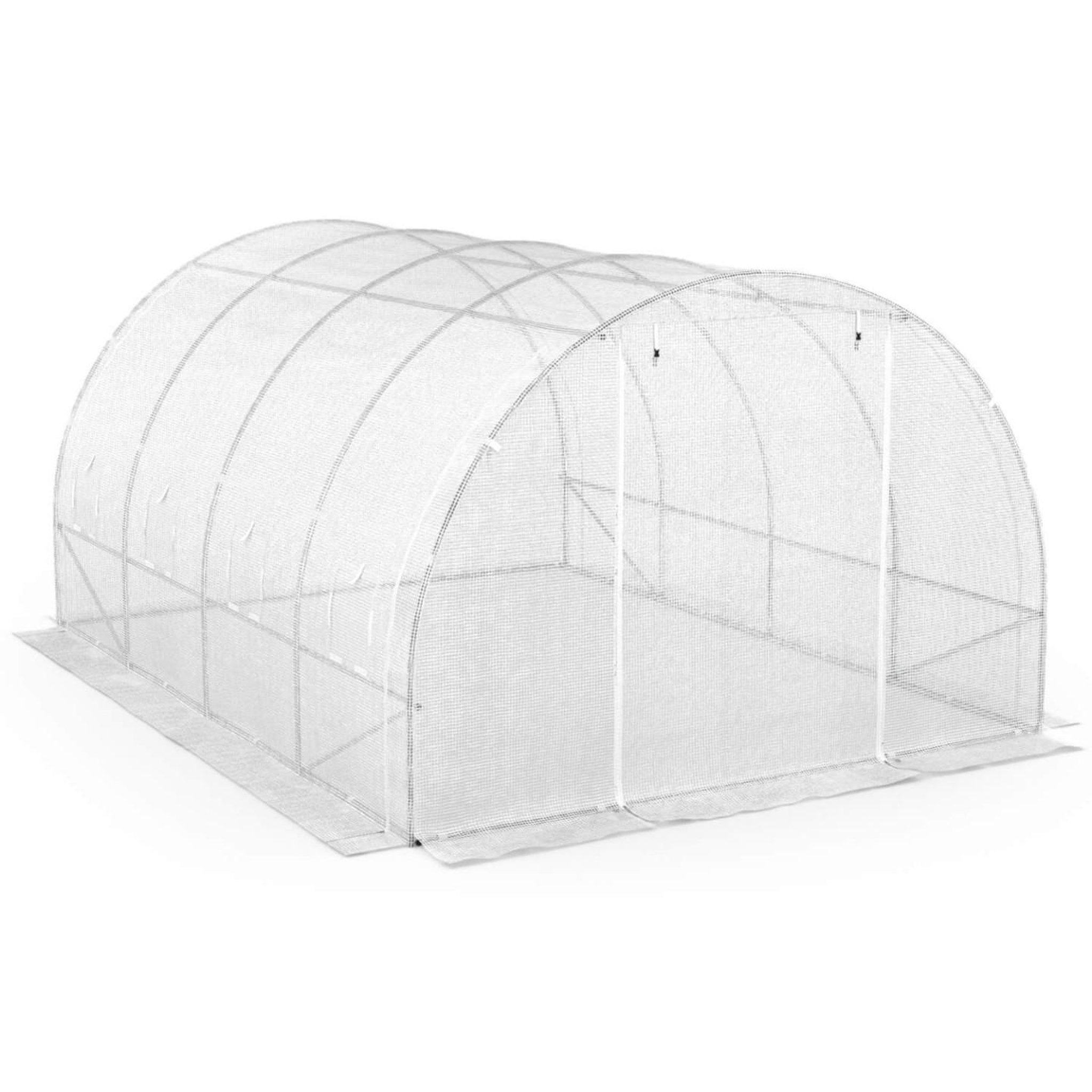 Voir la diapositive 4 : ID MARKET Serre de jardin tunnel 12m² 4 x 3 x 2 m acier galvanisé + bâche anti-uv avec porte et fenêtres zebra blanches toutes saisons