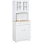Voir la diapositive 1 : HOMCOM Armoire de cuisine 2 placards 2 portes persiennes et acryliques 2 tiroirs grande niche bois caoutchouc MDF blanc