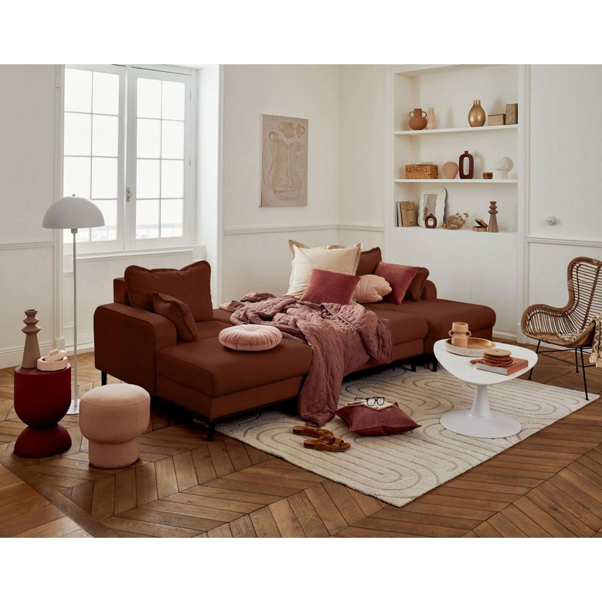 LISA DESIGN Albane - canapé panoramique en u - 7 places - convertible avec coffre - en velours côtelé