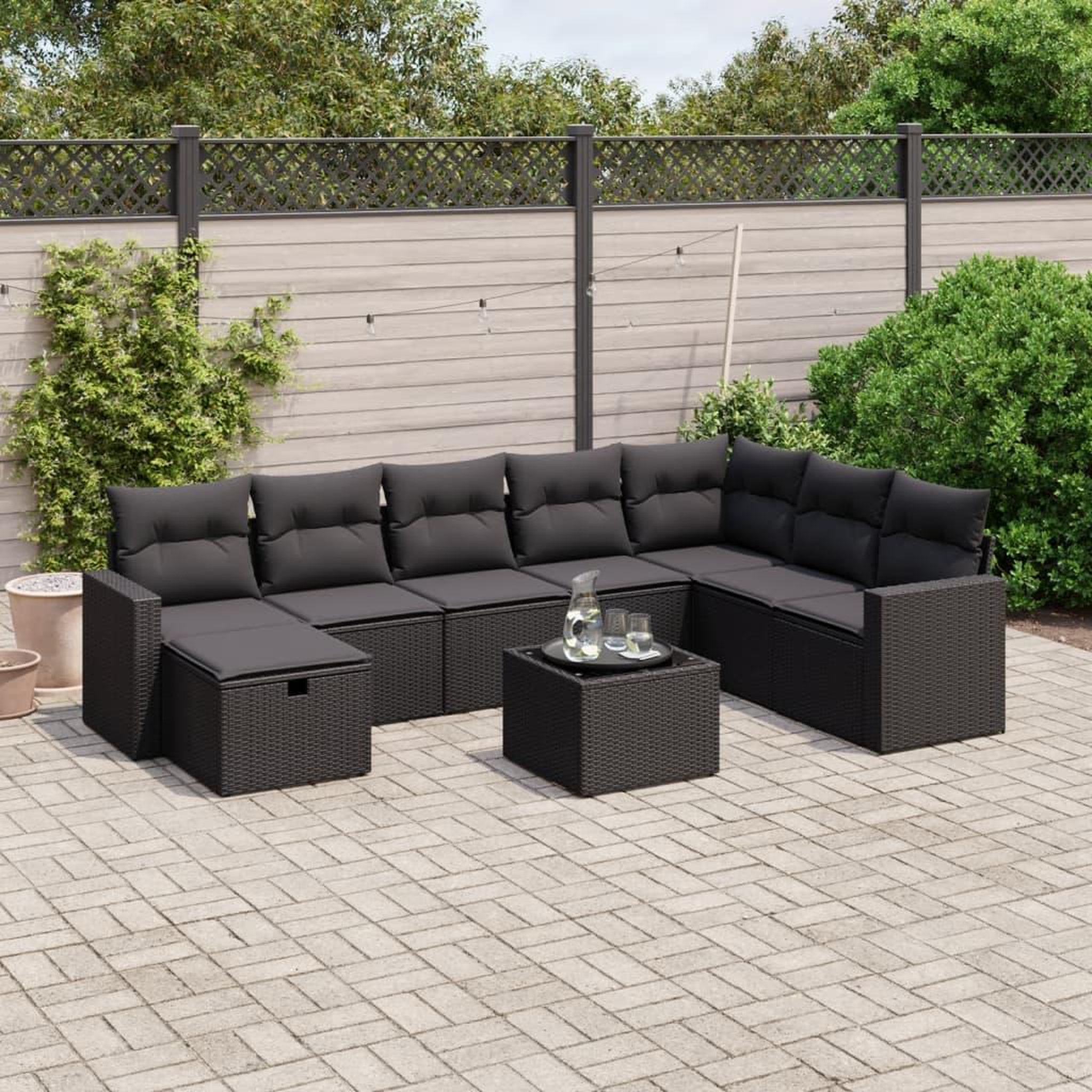 VIDAXL Salon de jardin 9 pcs avec coussins noir resine tressee