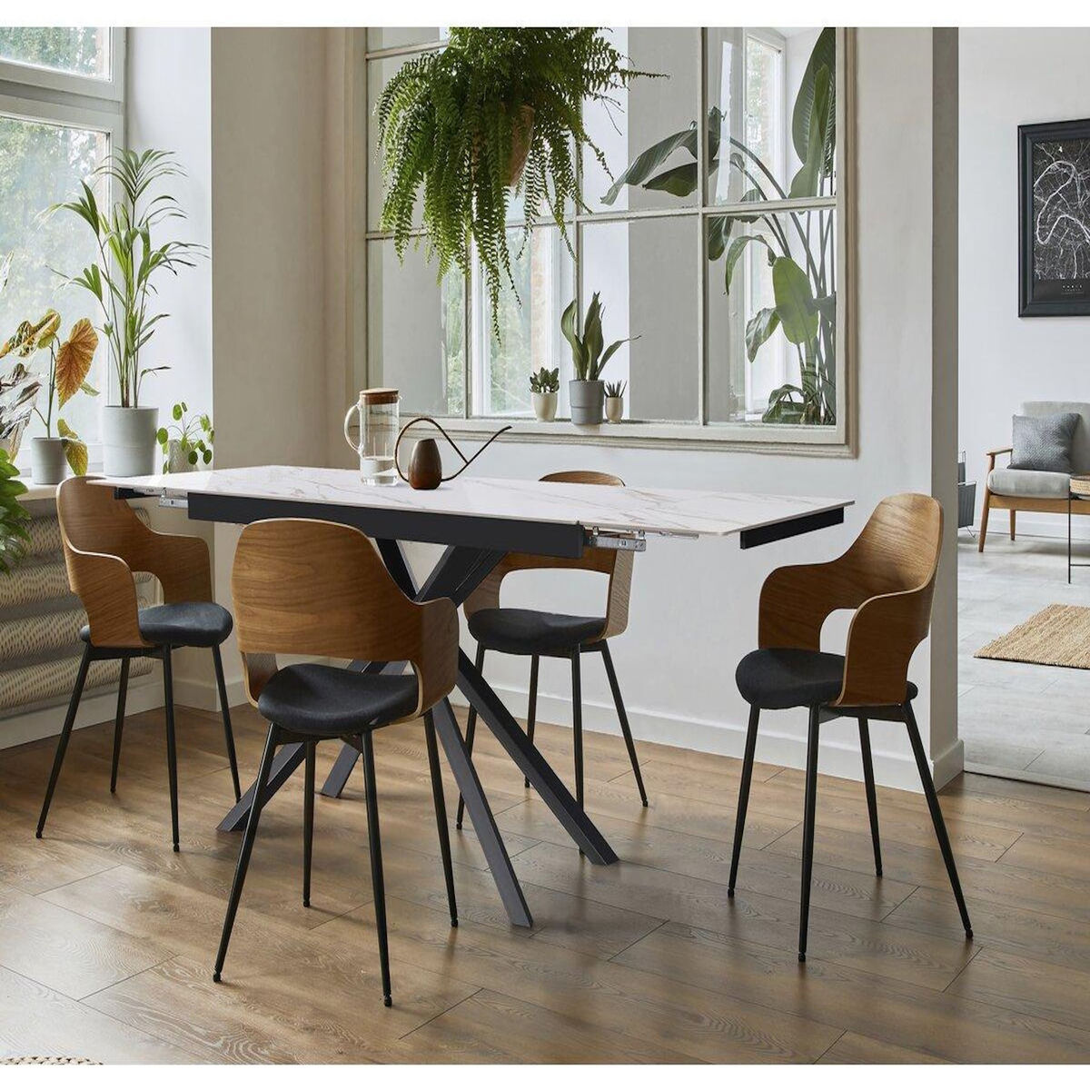 Habitat et Jardin Table à manger extensible en céramique 6 à 10 personnes  Celeste  - Blanc marbré gold