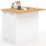 ID MARKET Ilot central IVO 100 cm blanc avec plan de travail façon hêtre