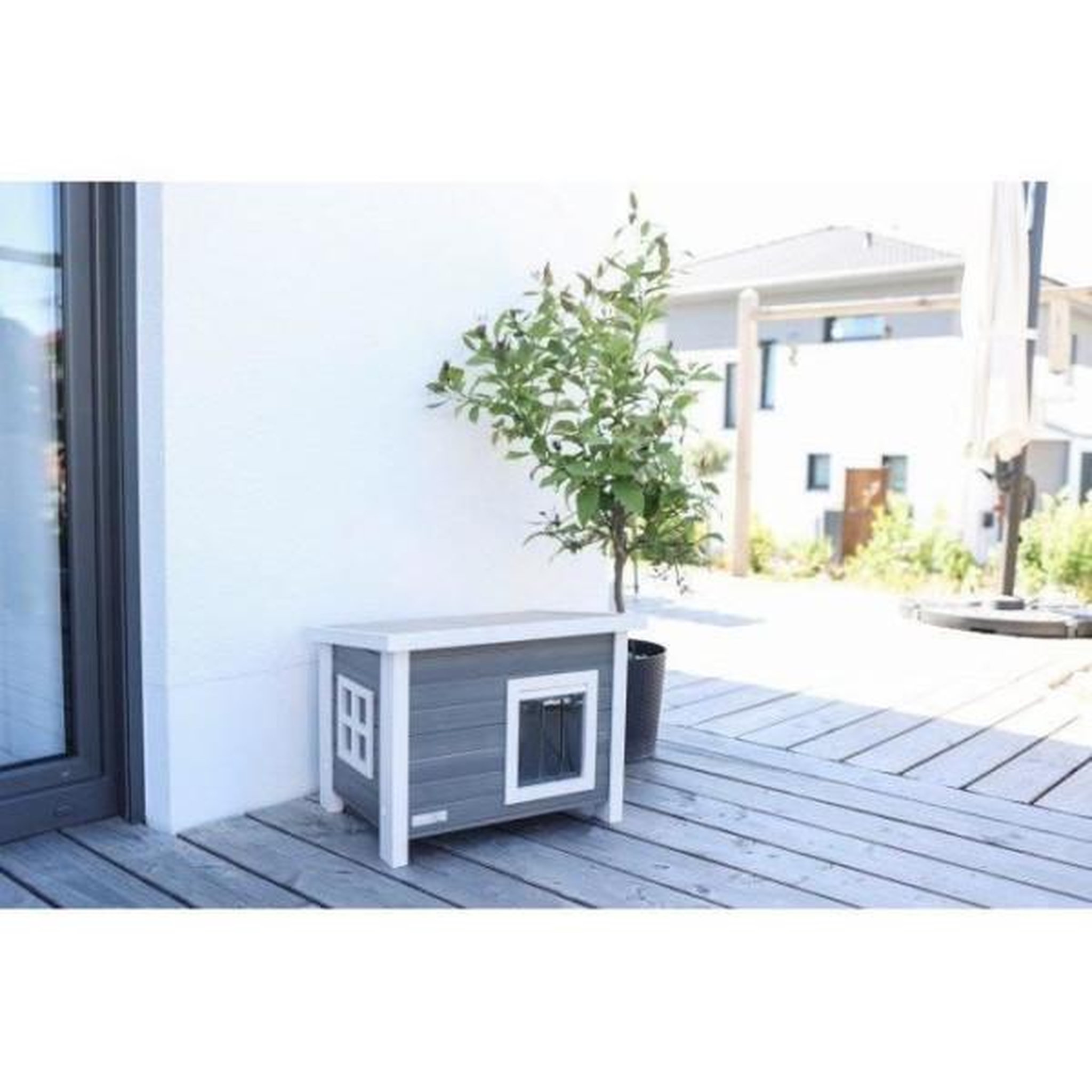 Voir la diapositive 4 : KERBL Maison pour chat - KERBL - ECO Eli - Gris / Blanc - 57 x 45 x 43 cm