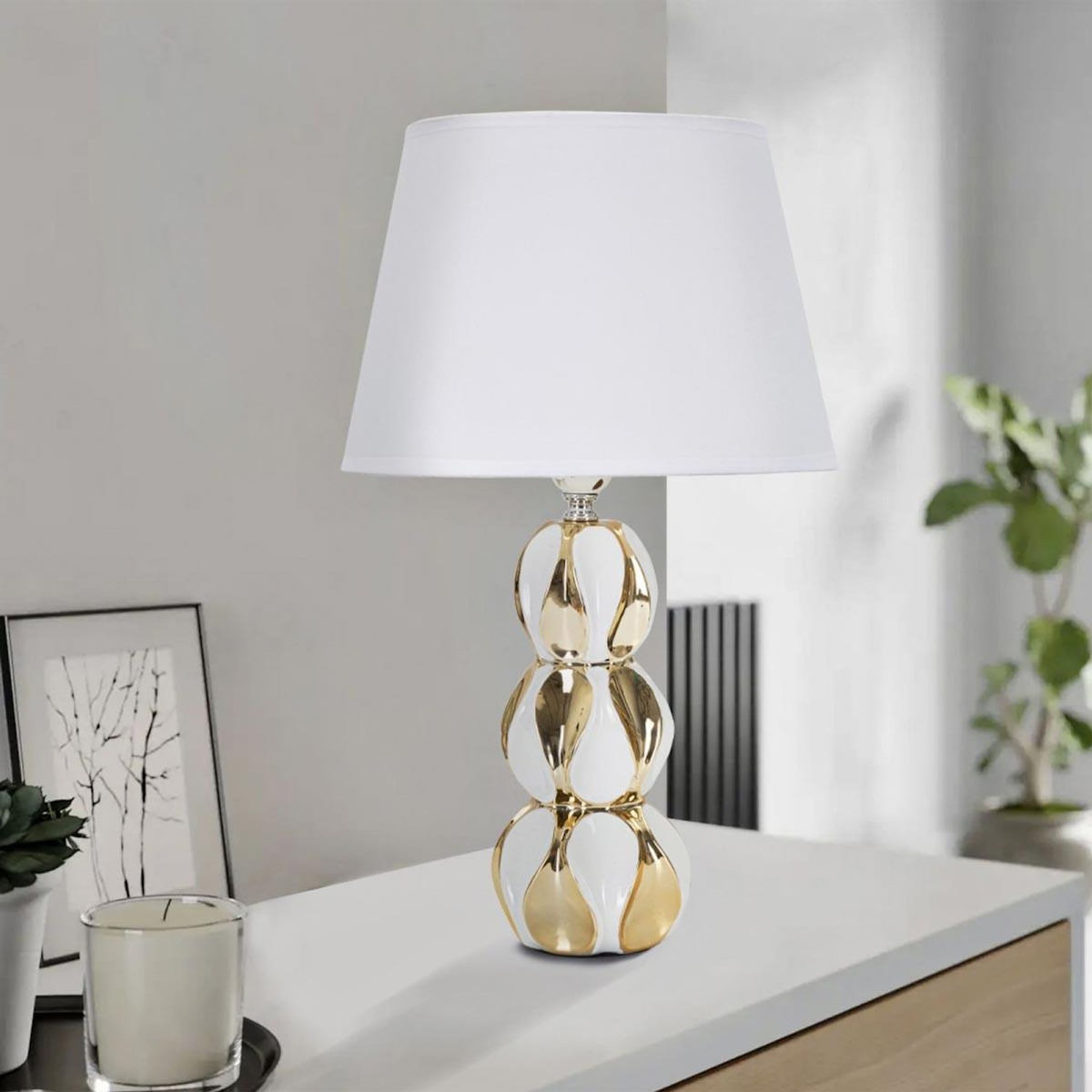 Paris Prix Lampe à Poser Design  Glam Balls  46cm Blanc & Or