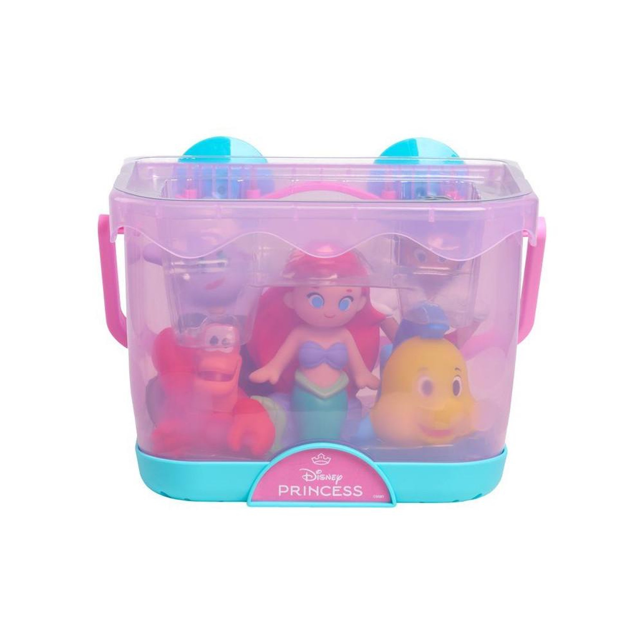Vaiana Coffret de jouets de bain Princesse Disney La Petite Sirène avec 5 figurines étanches de 12 cm et panier à ventouses