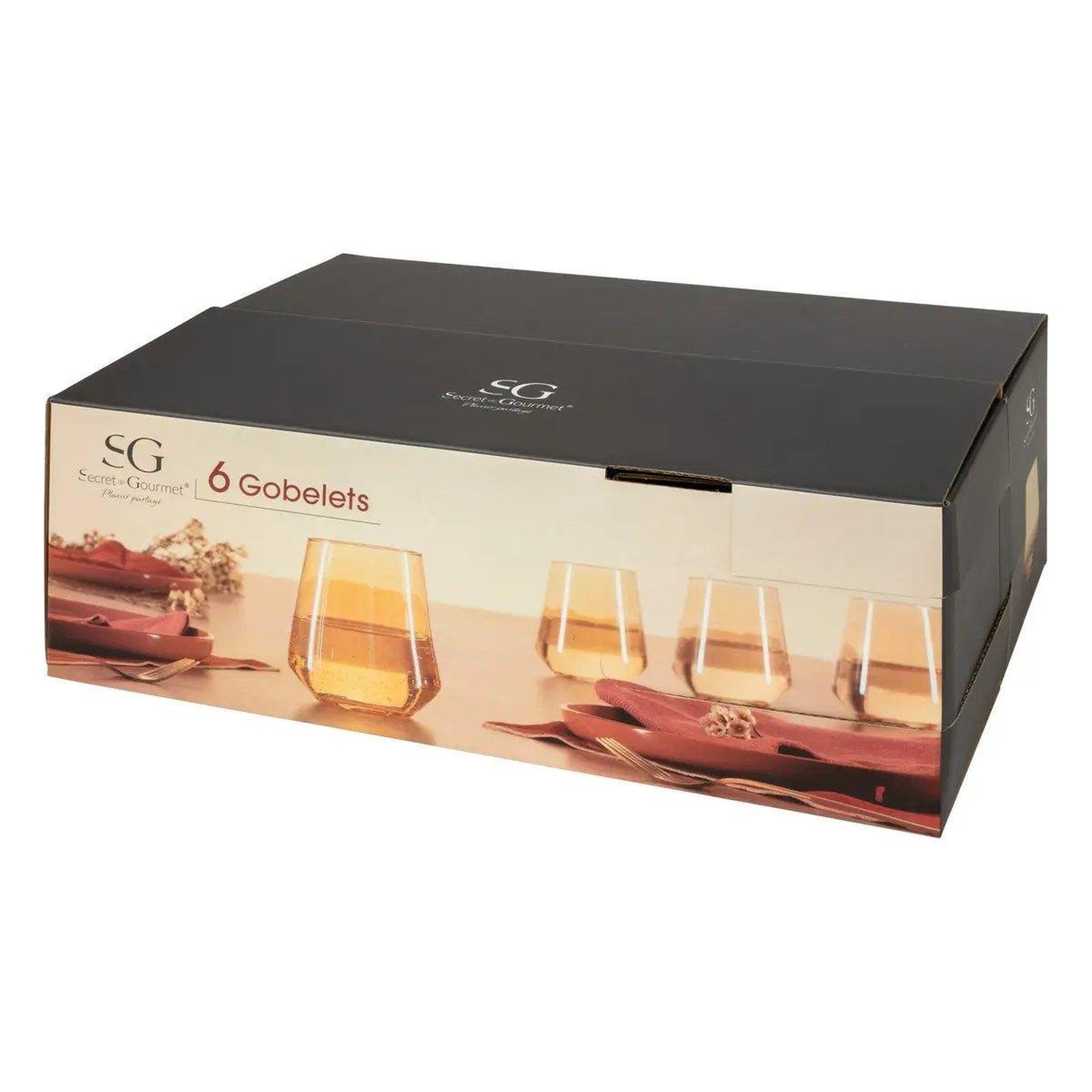 Voir la diapositive 3 : SECRET DE GOURMET Lot de 6 verres à eau  olga  45cl ambre