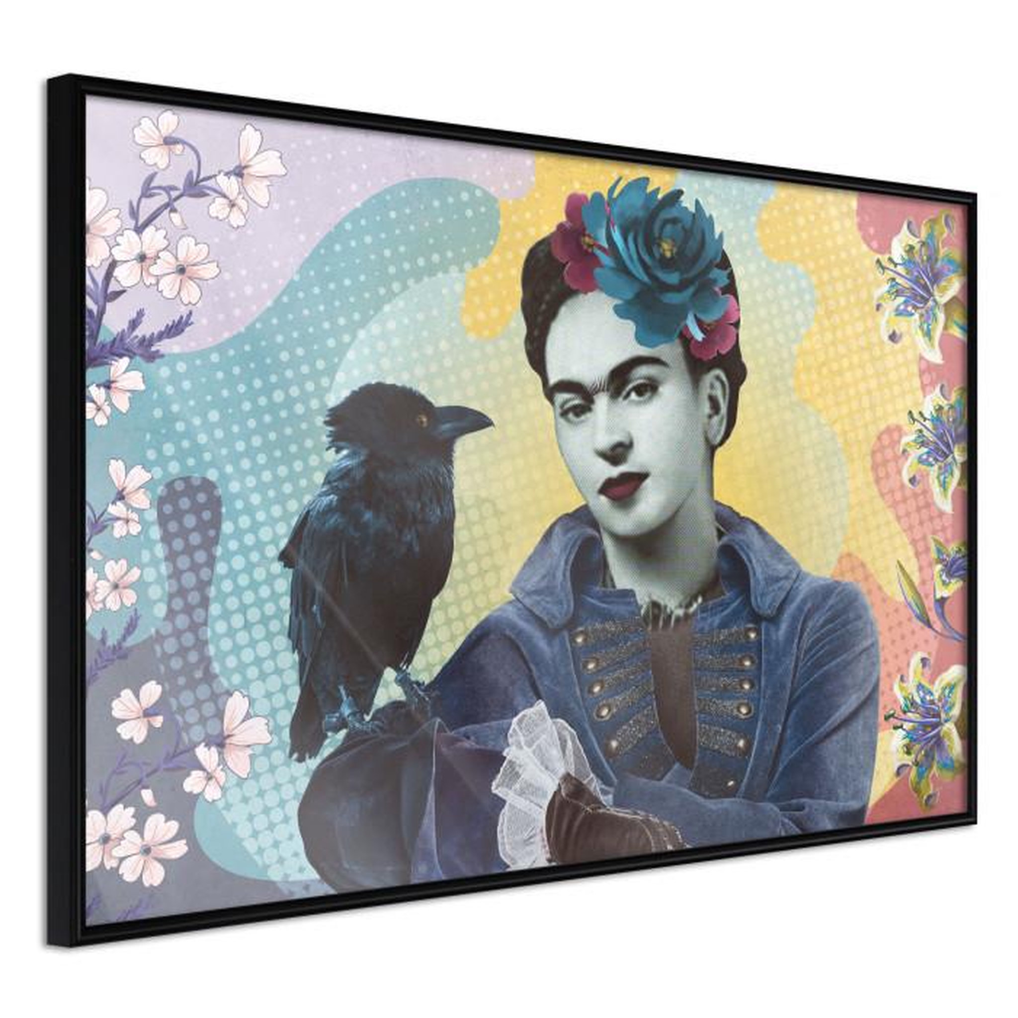 Paris Prix Affiche Murale Encadrée  Frida with a Raven. Coloris disponibles : Jaune, Noir