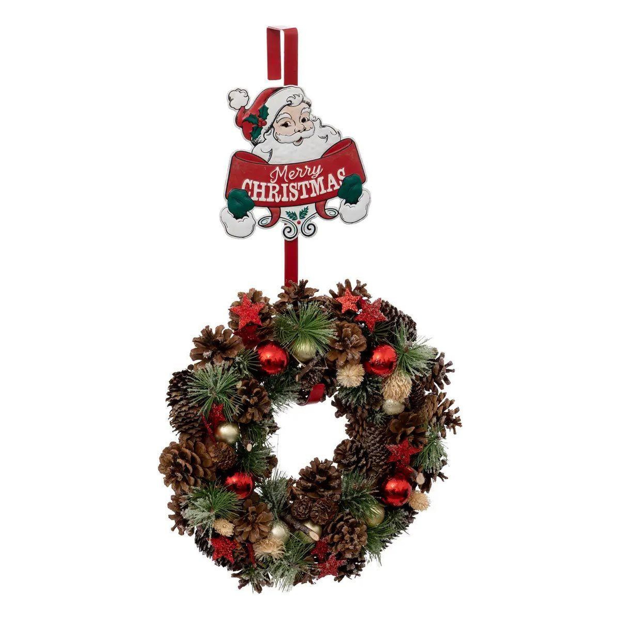 Voir la diapositive 2 : ATMOSPHERA Accroche couronne en métal  père noël  38cm rouge