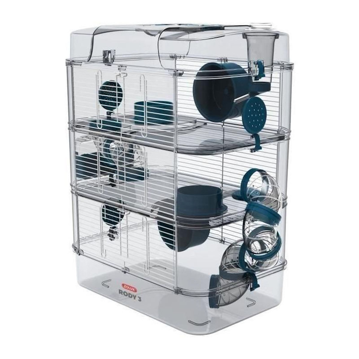 Zolux Cage sur 3 étages - ZOLUX - Rody3 trio - Pour hamsters, souris et gerbilles - L 41 x p 27 x h 53 cm - Bleu